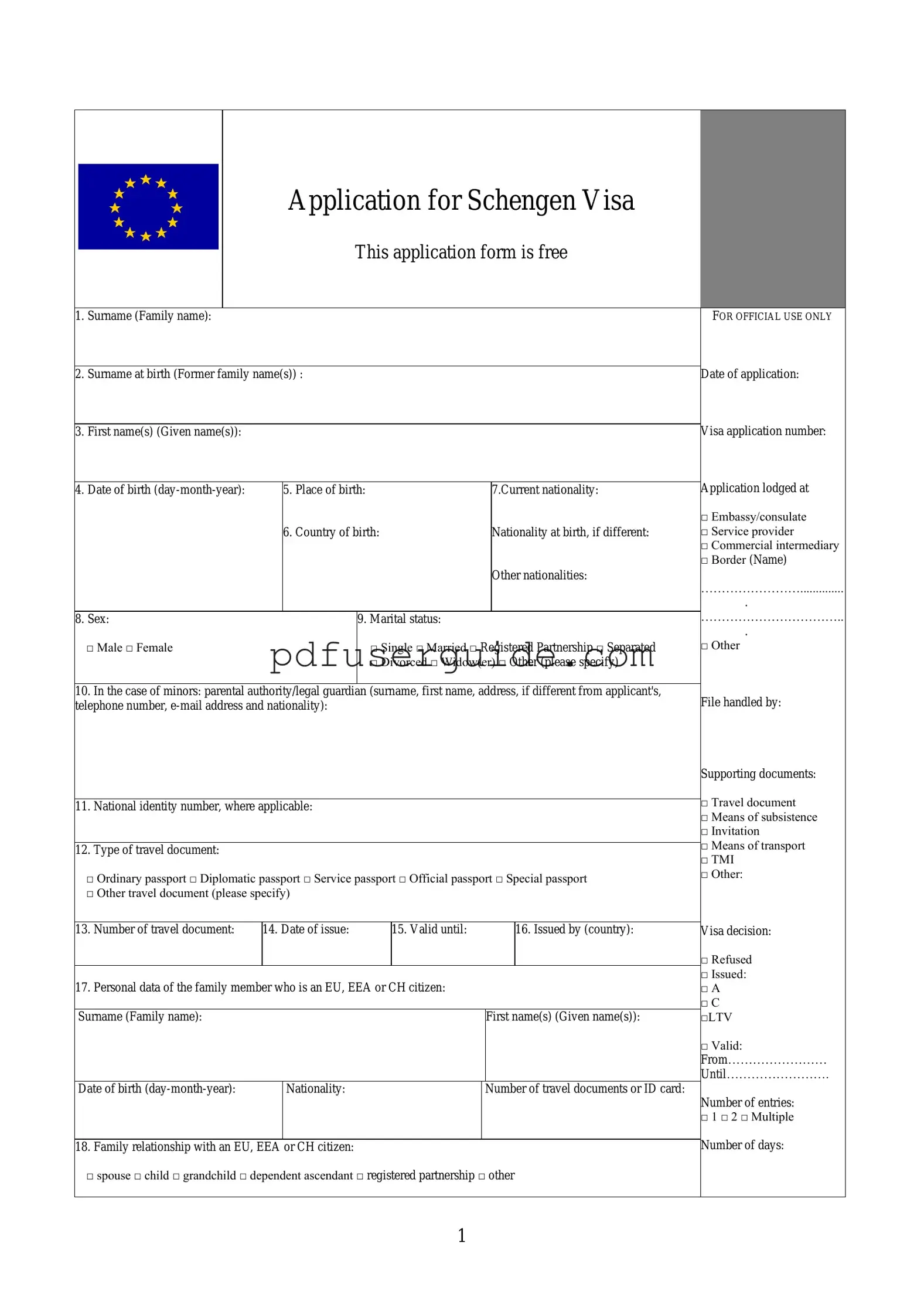 Free Spain Application Visa Form in PDF