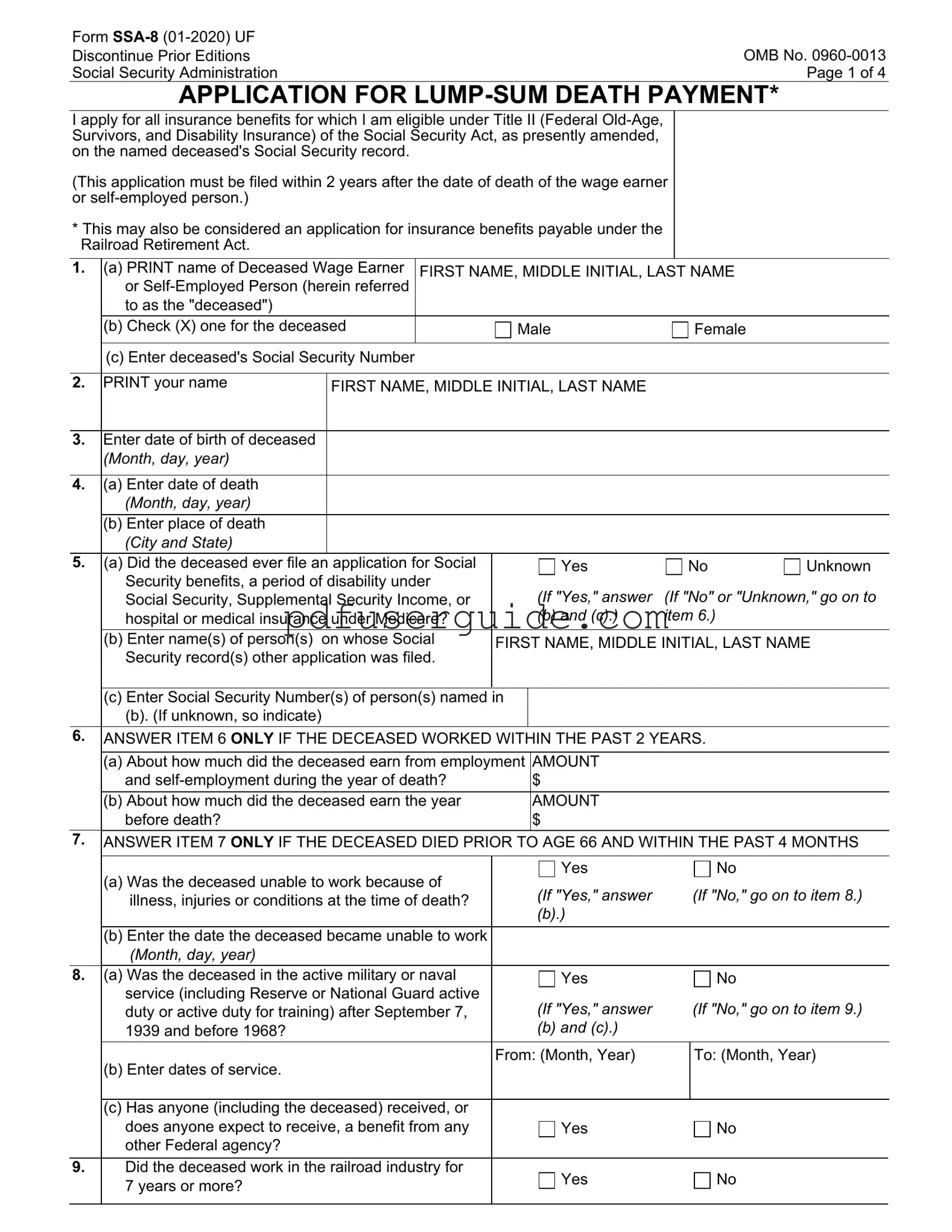 Free Ssa 8 Form in PDF