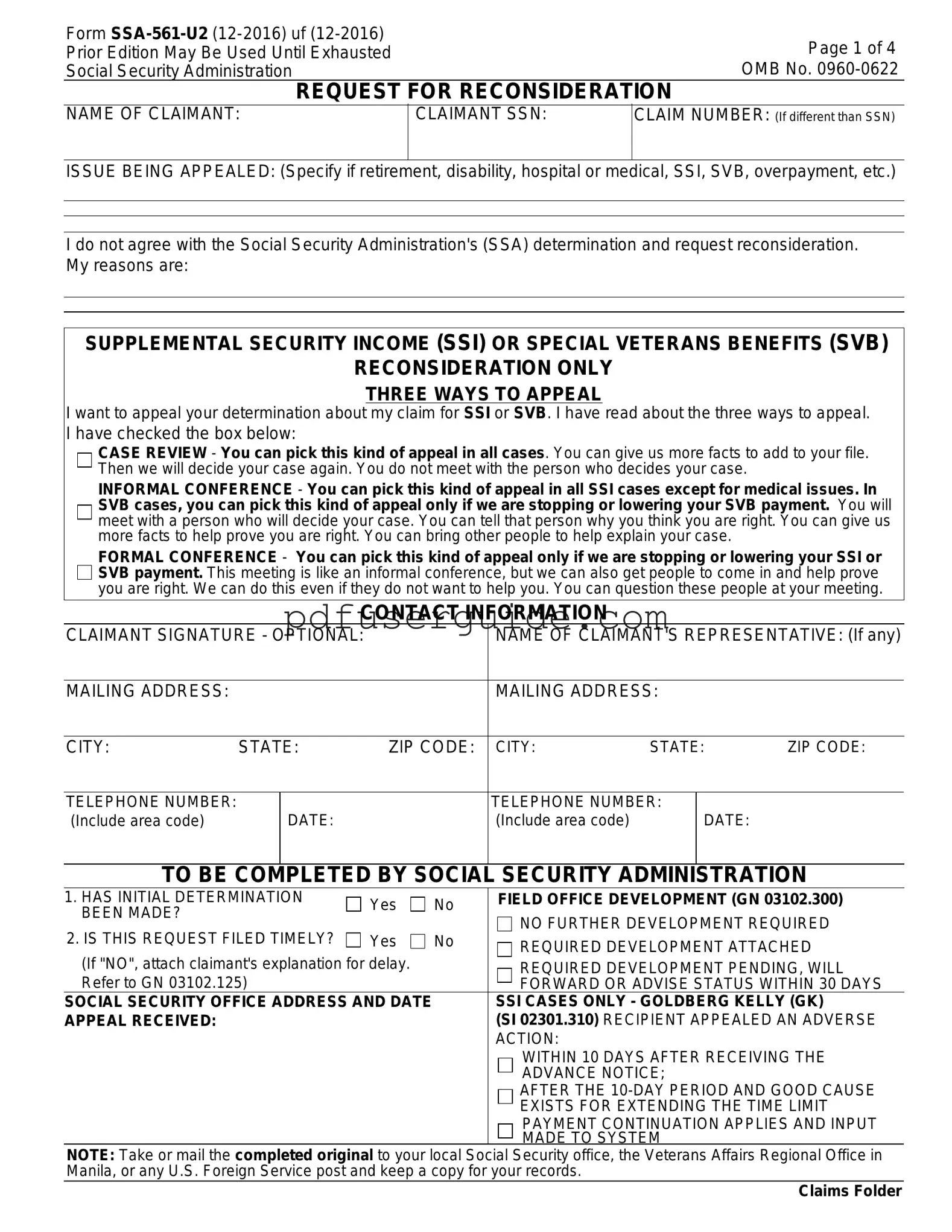 Free SSA SSA-561-U2 Form in PDF