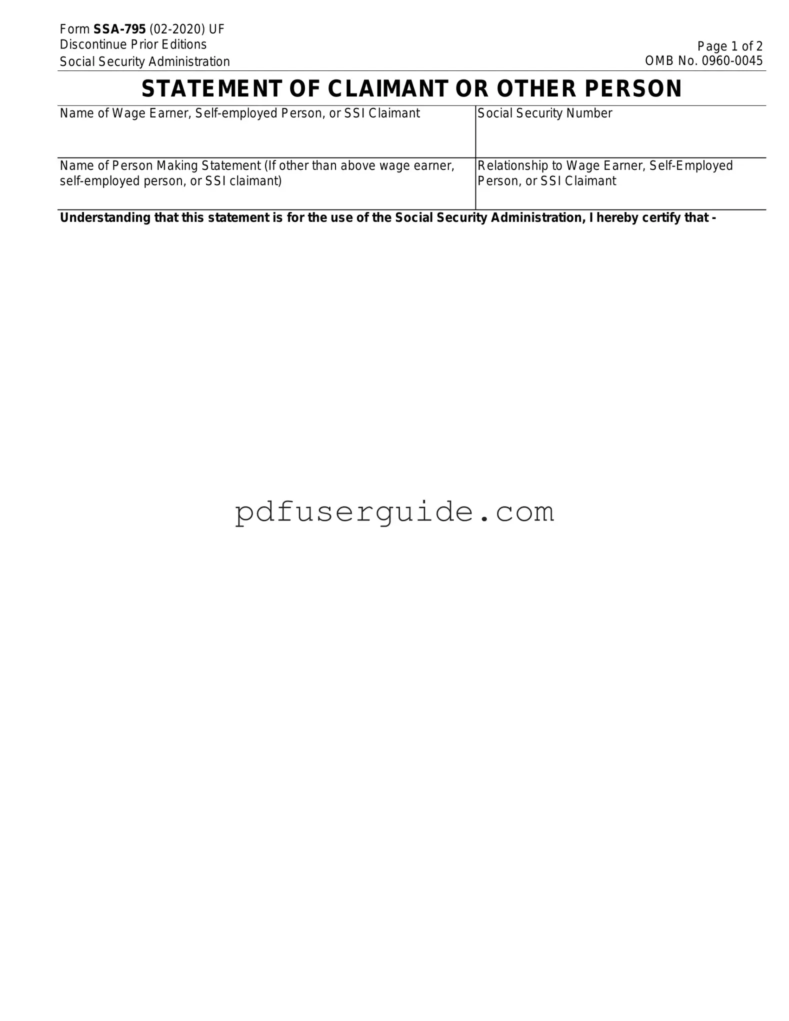 Free SSA SSA-795 Form in PDF