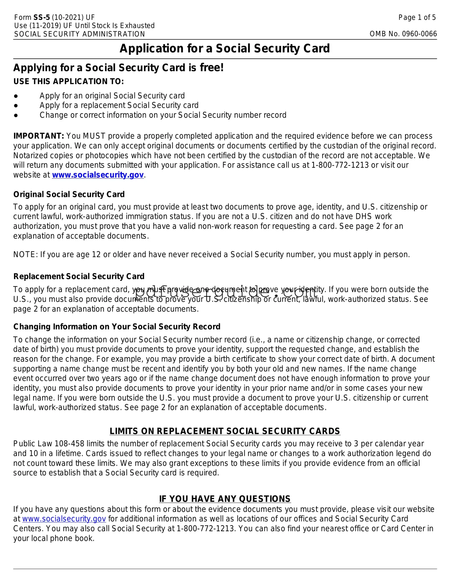 Free SSA SS-5 Form in PDF