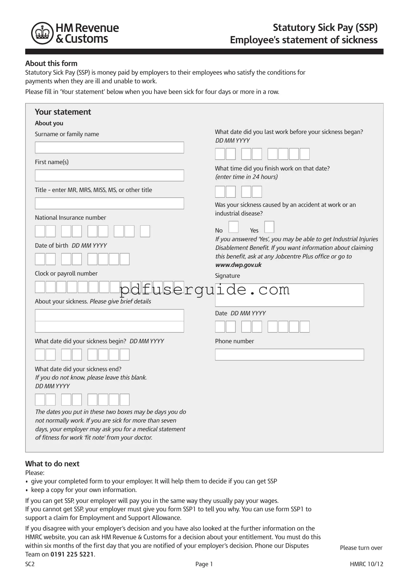 Free Ssp Form in PDF