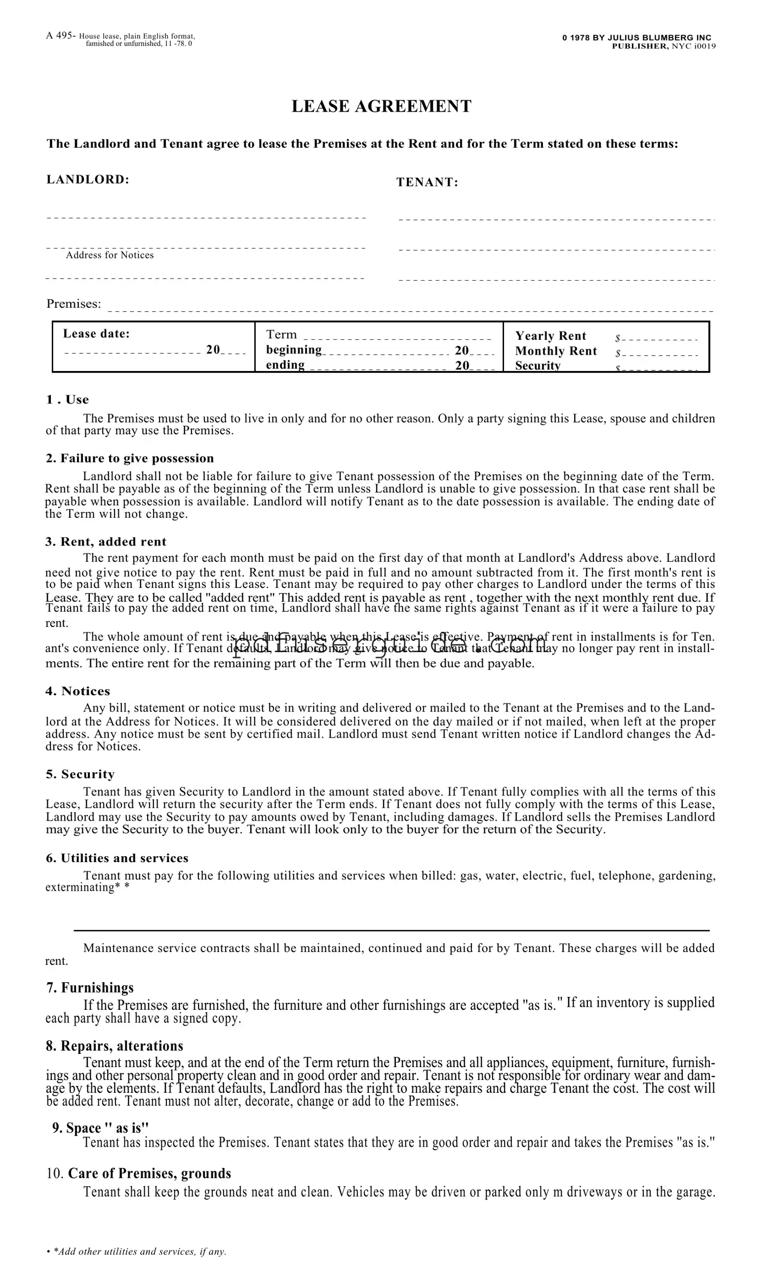 Free Blumberg Lease Agreement Form in PDF