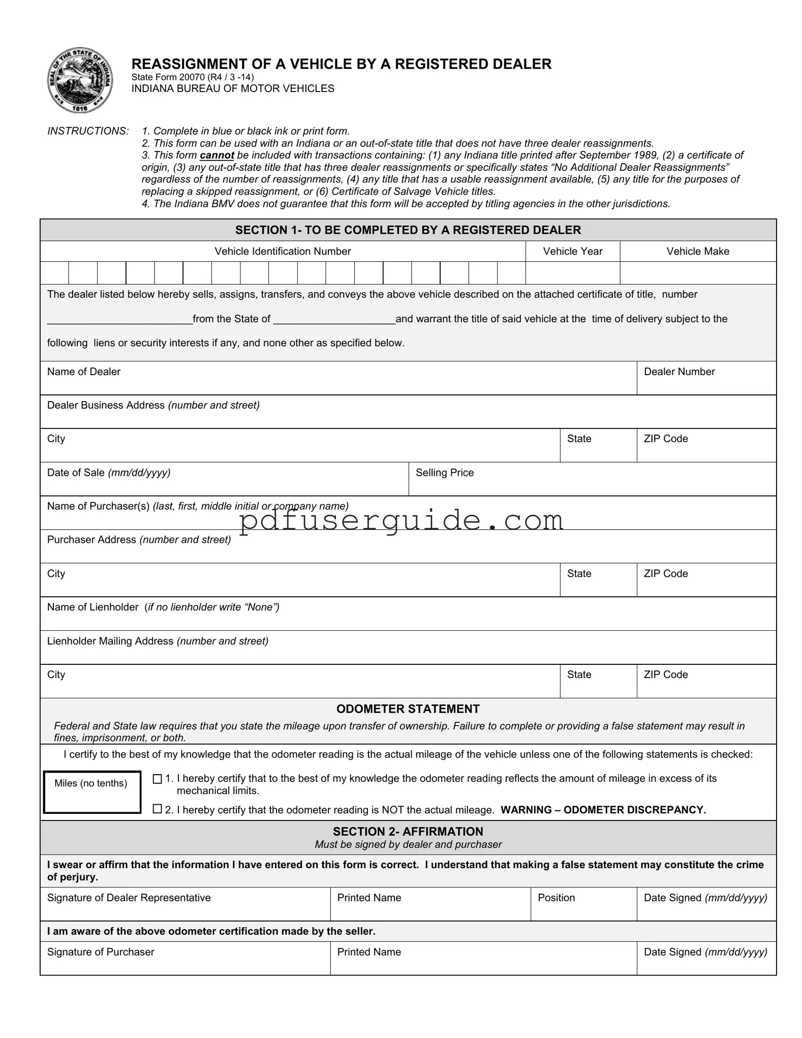 Free State 20070 Form in PDF