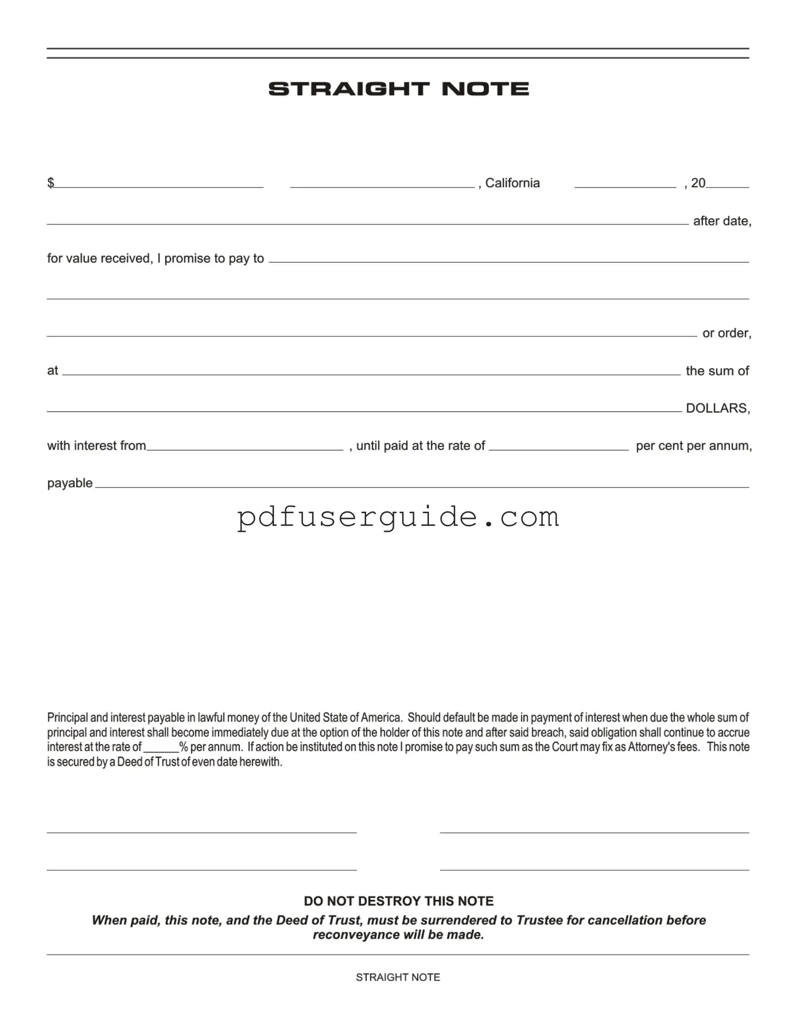 Free Straight Note Form in PDF