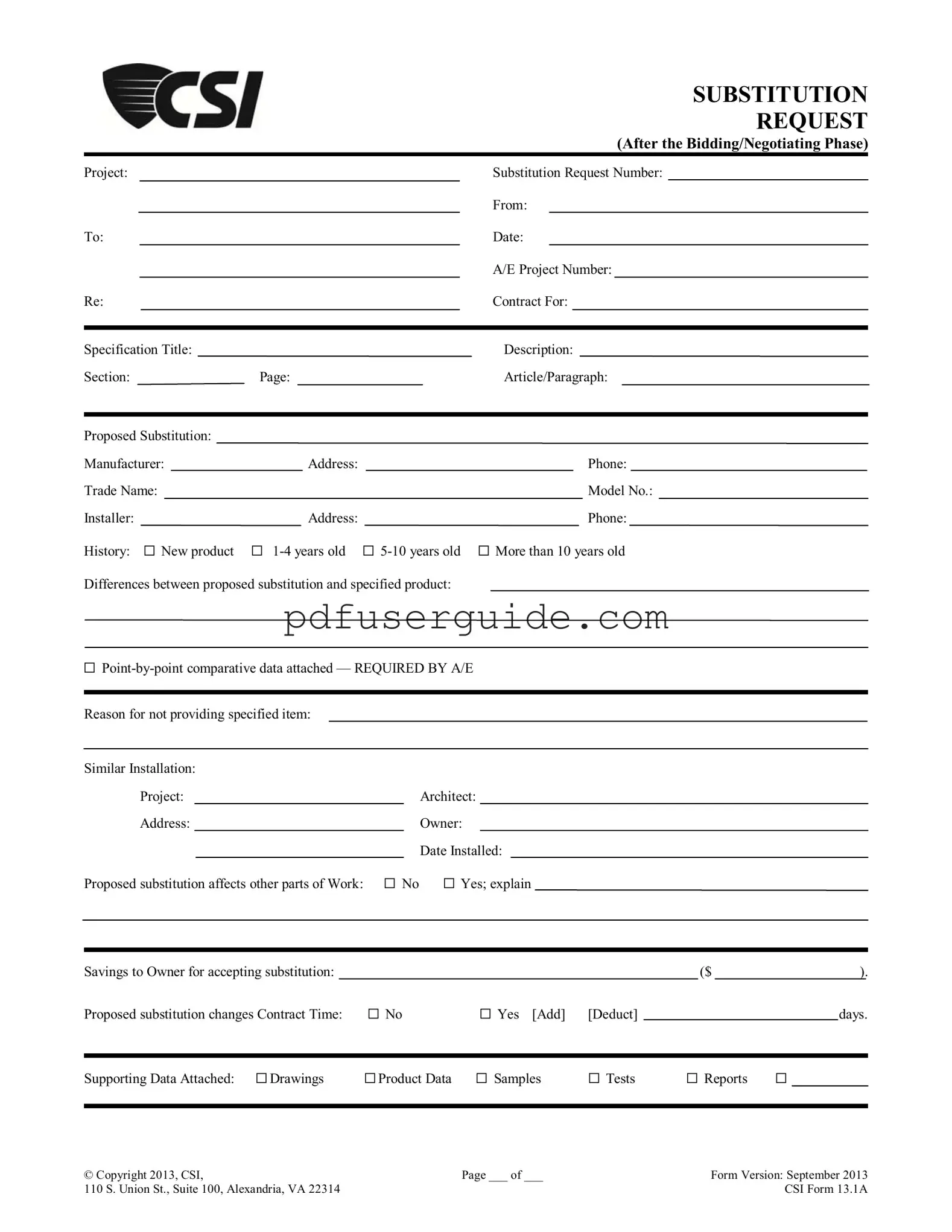 Free Csi 13 1A Form in PDF