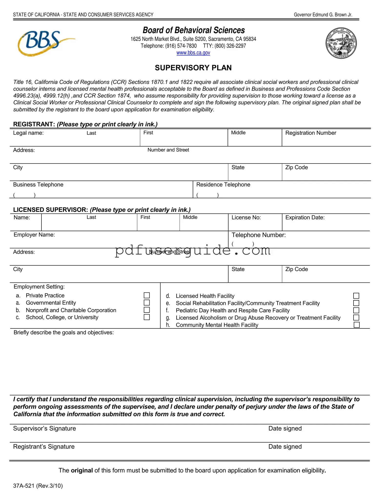 Free Supervisory Plan Form in PDF