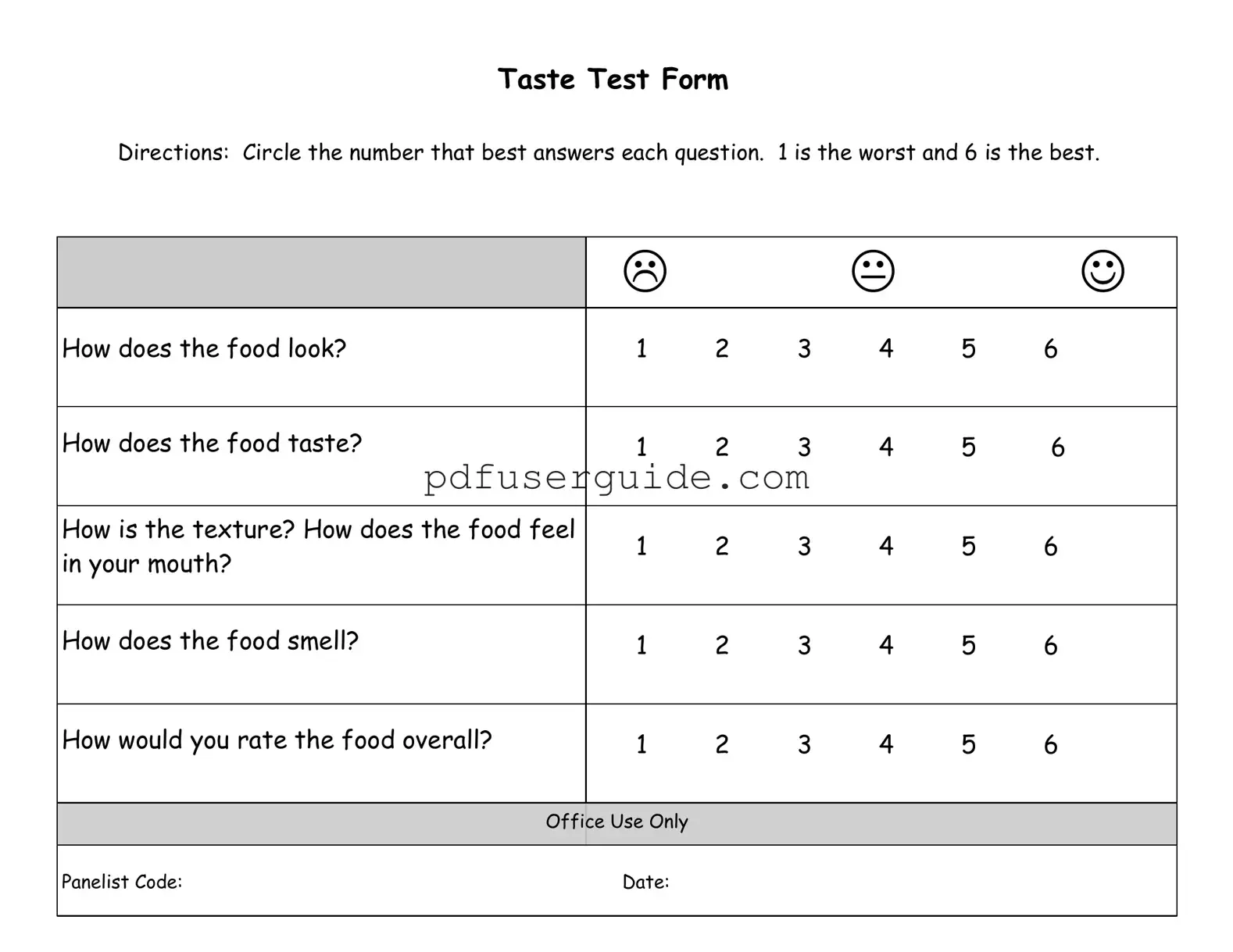 Free Taste Test Form in PDF