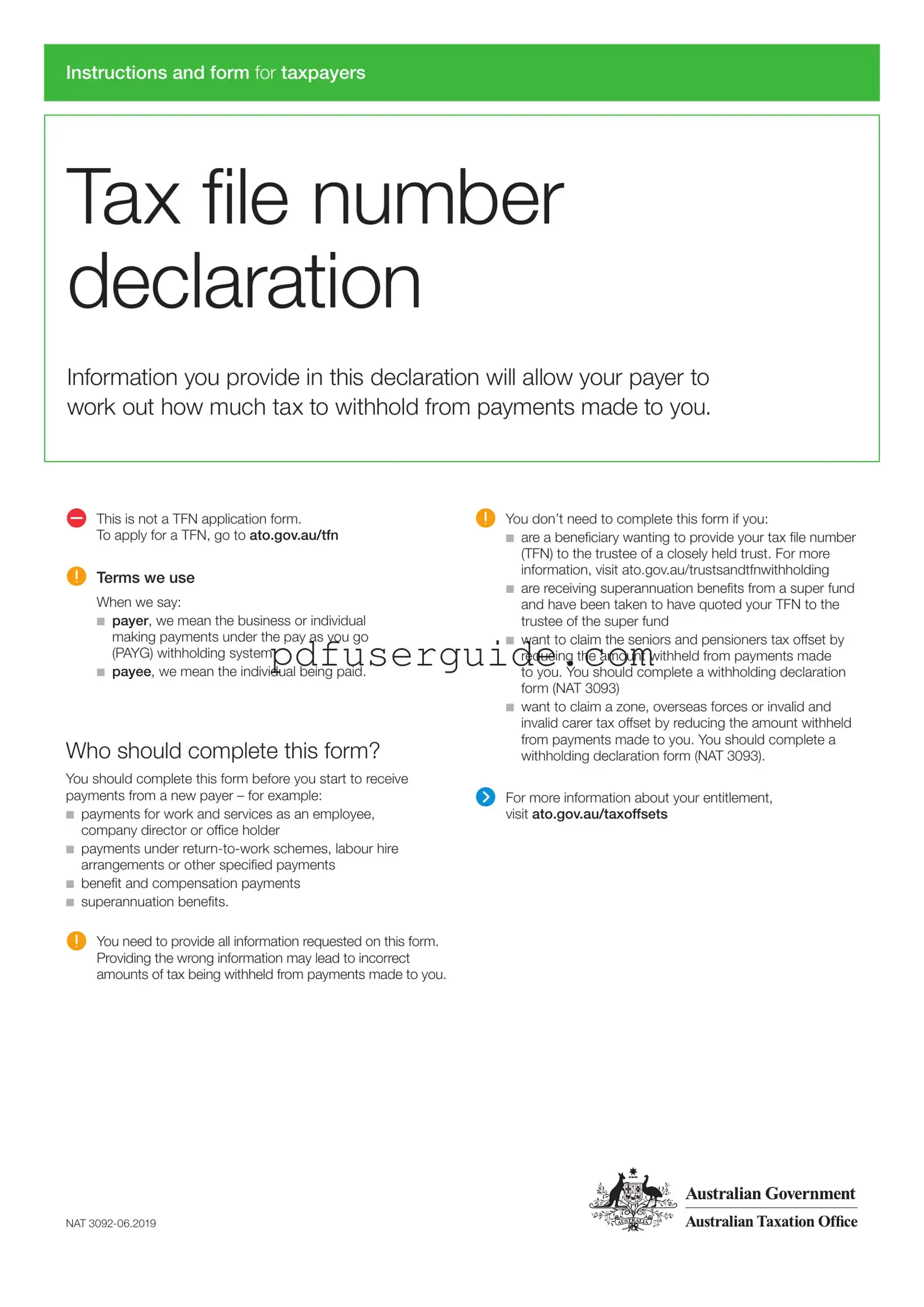 Free Tax Declaration Nat 3092 Form in PDF