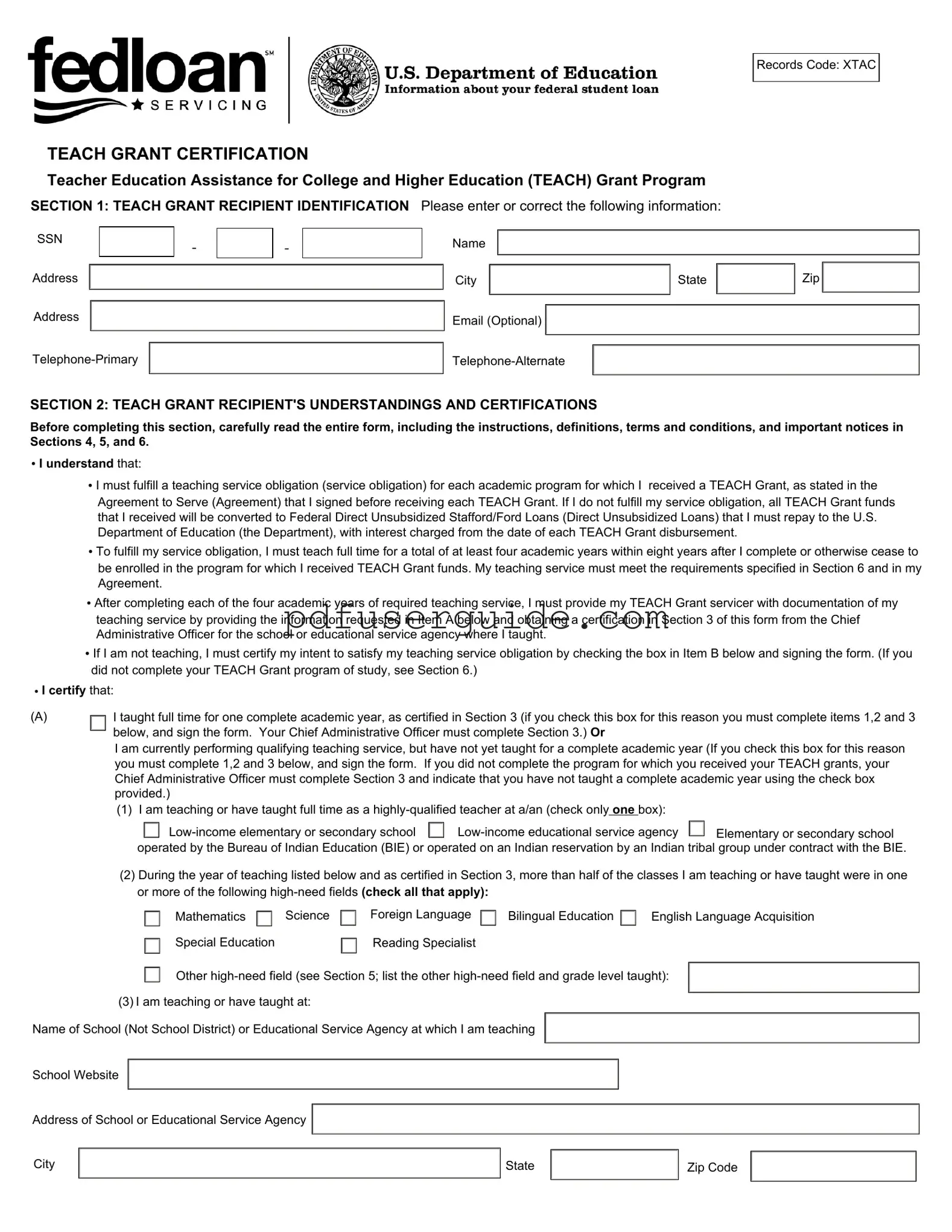 Free Teach Grant Form in PDF