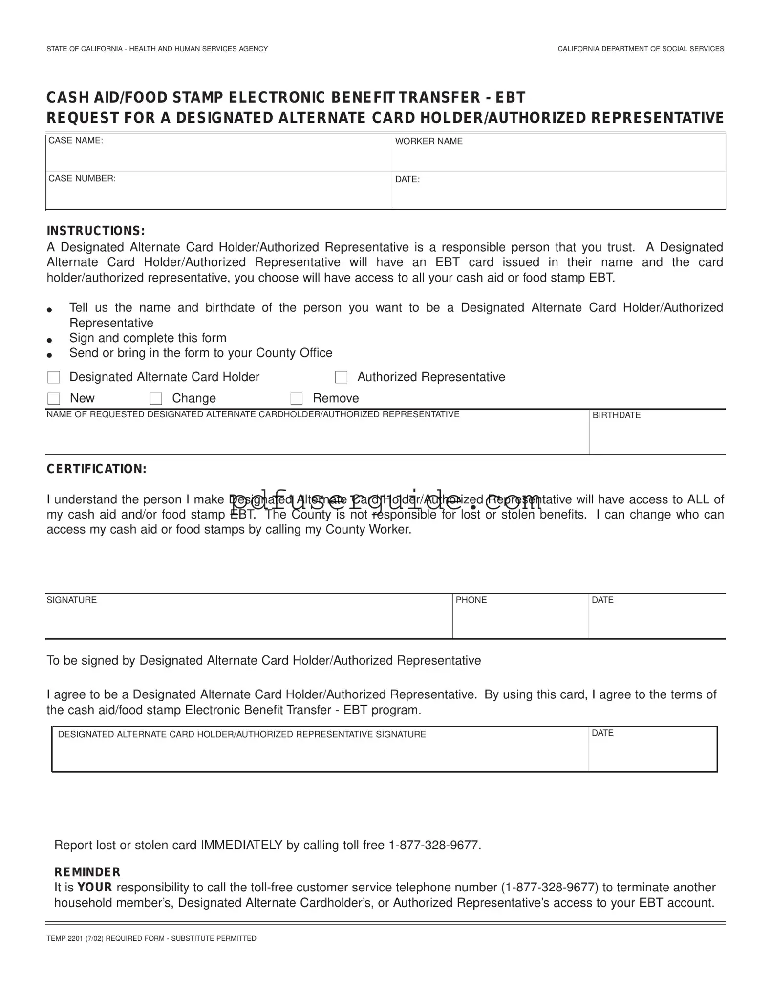 Free Temp 2201 Form in PDF
