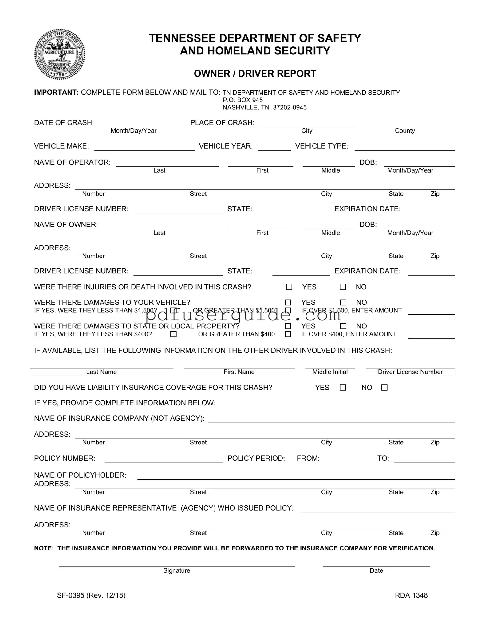 Free Tennessee Driver Form in PDF