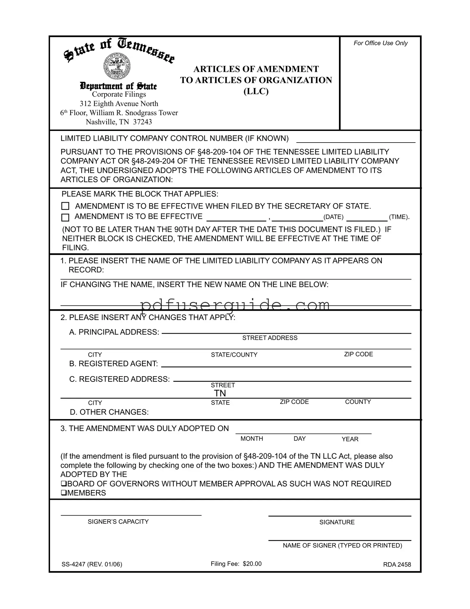 Free Tennessee Ss 4247 Form in PDF