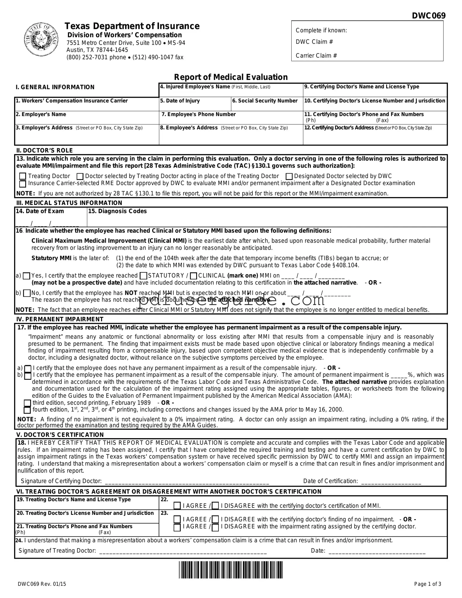 Free Texas Dwc069 Form in PDF