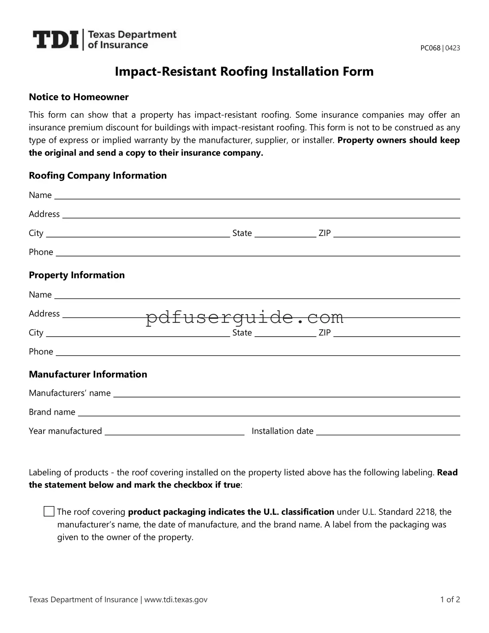 Free Texas Pc068 Form in PDF