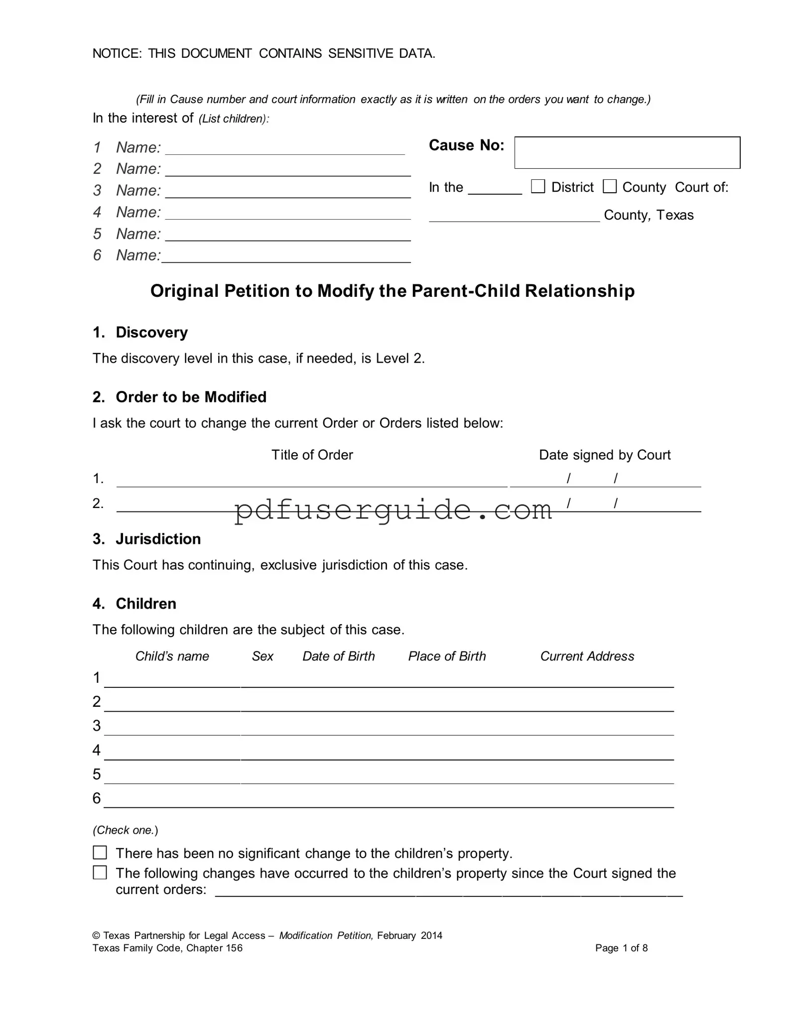Free Texas Petition To Modify Form in PDF