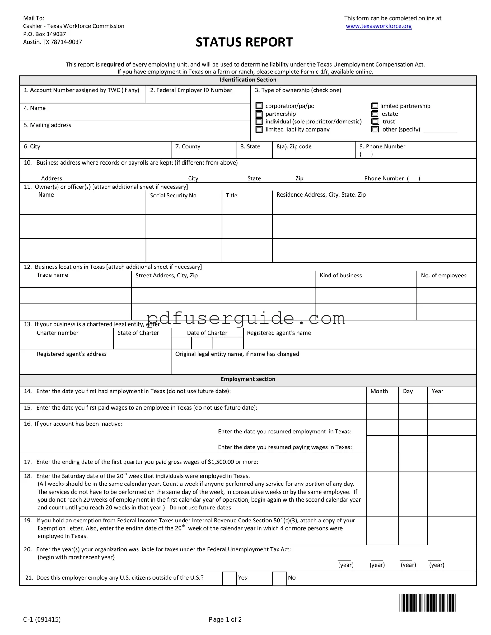 Free Texas Workforce Commission Report Form in PDF