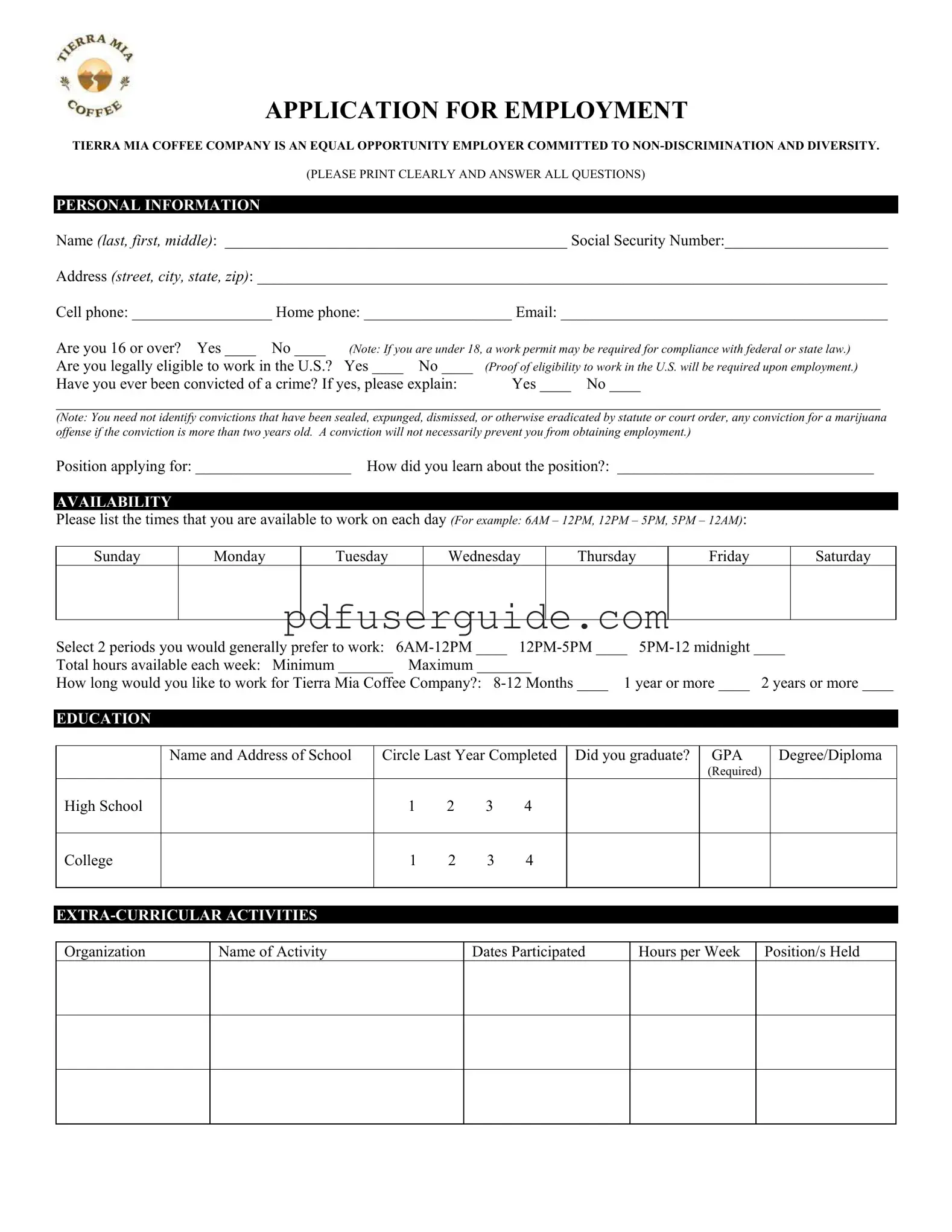 Free Tierra Mia Application Form in PDF