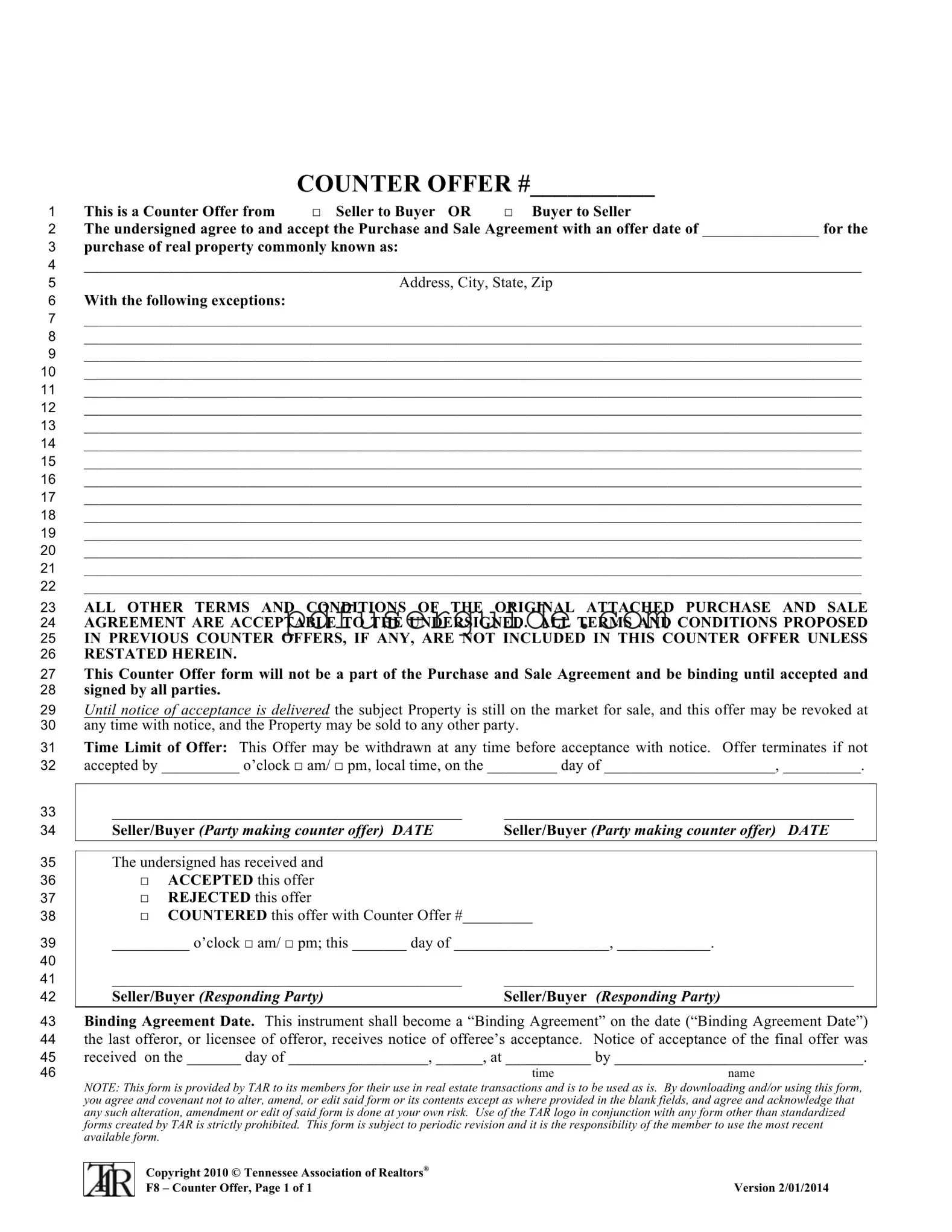 Free Tn Counter Offer Form in PDF