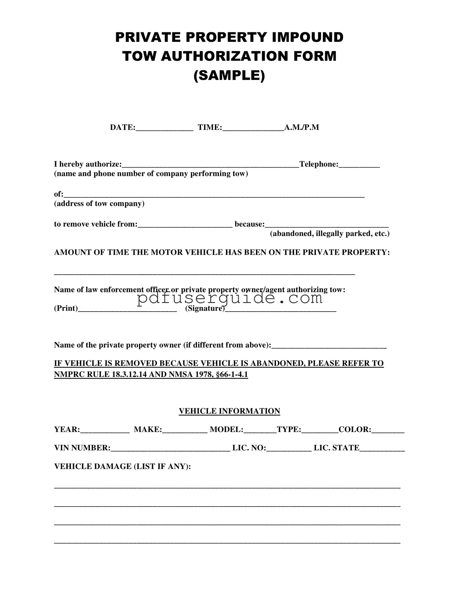 Free Tow Authorization Form in PDF