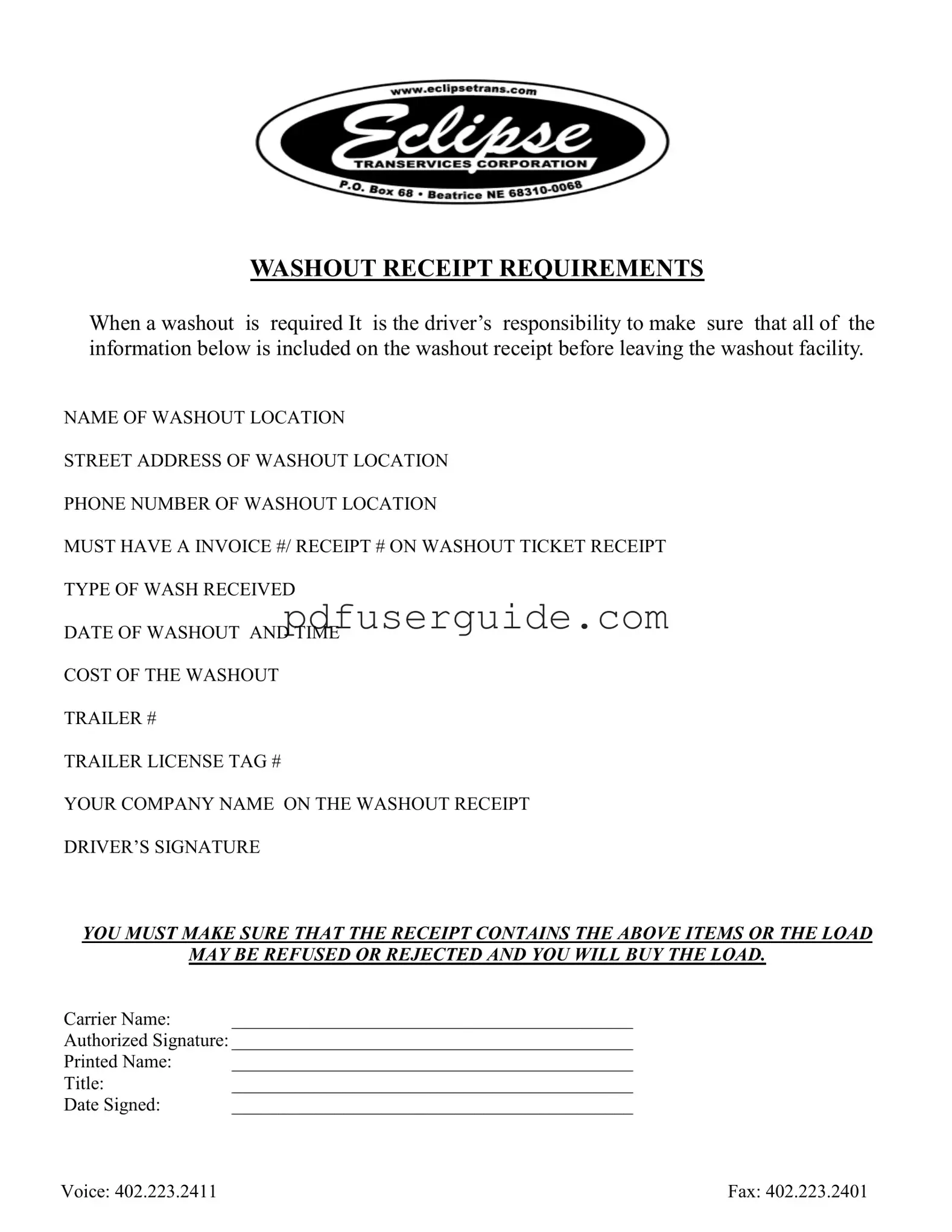 Free Trailer Washout Ticket Form in PDF