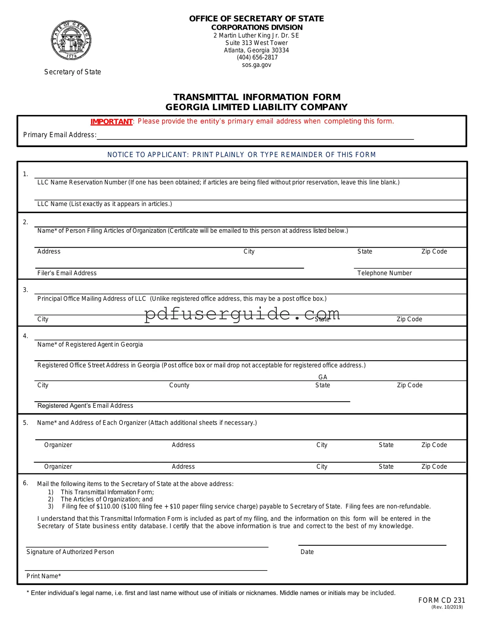 Free Transmittal 231 Form in PDF