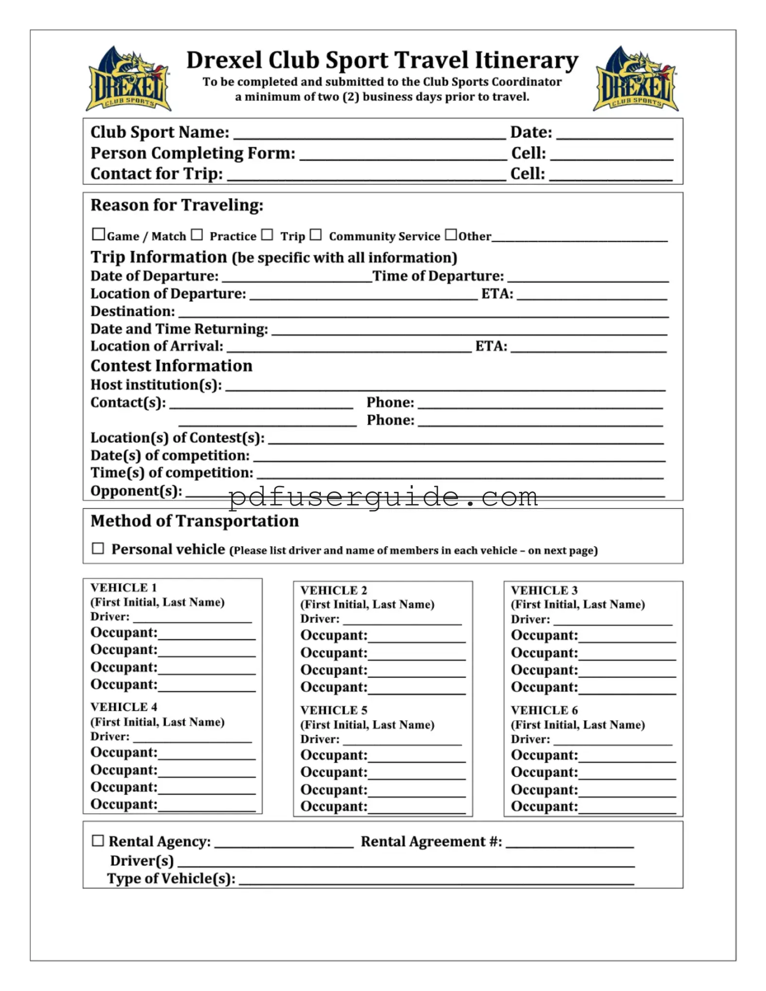 Free Travel Itinerary Form in PDF