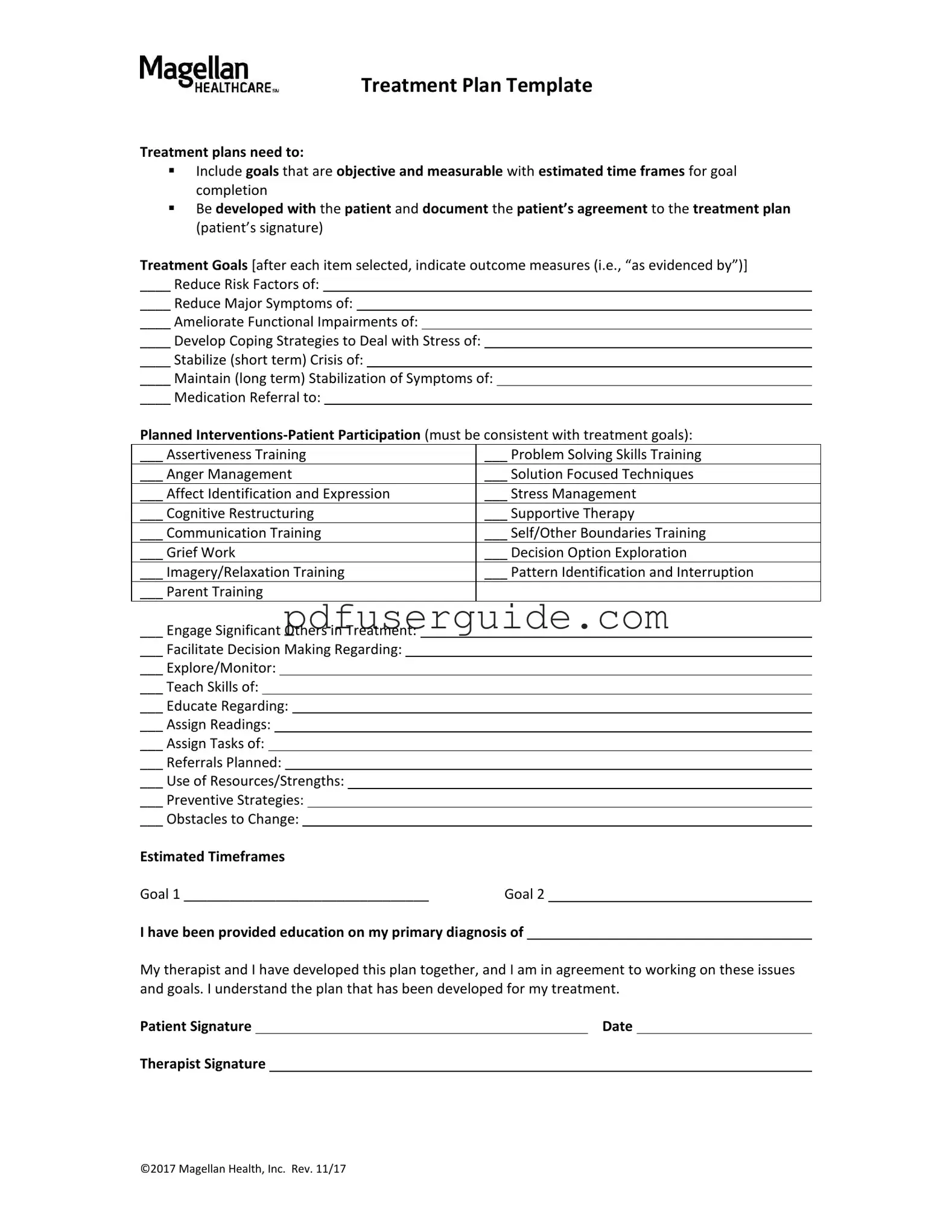 Free Treatment Plan Form in PDF