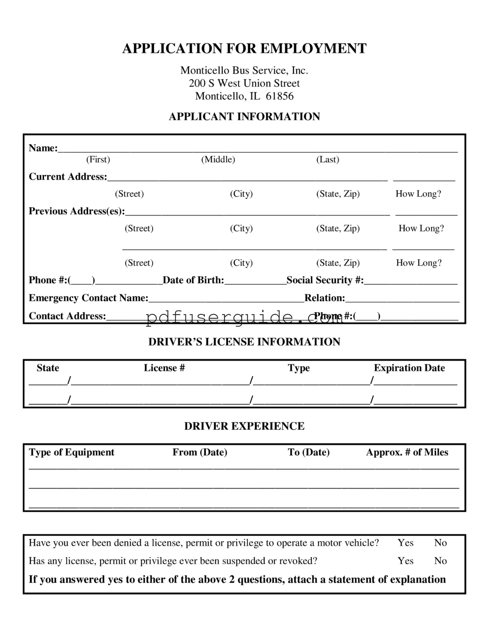 Free Truck Driver Job Form in PDF