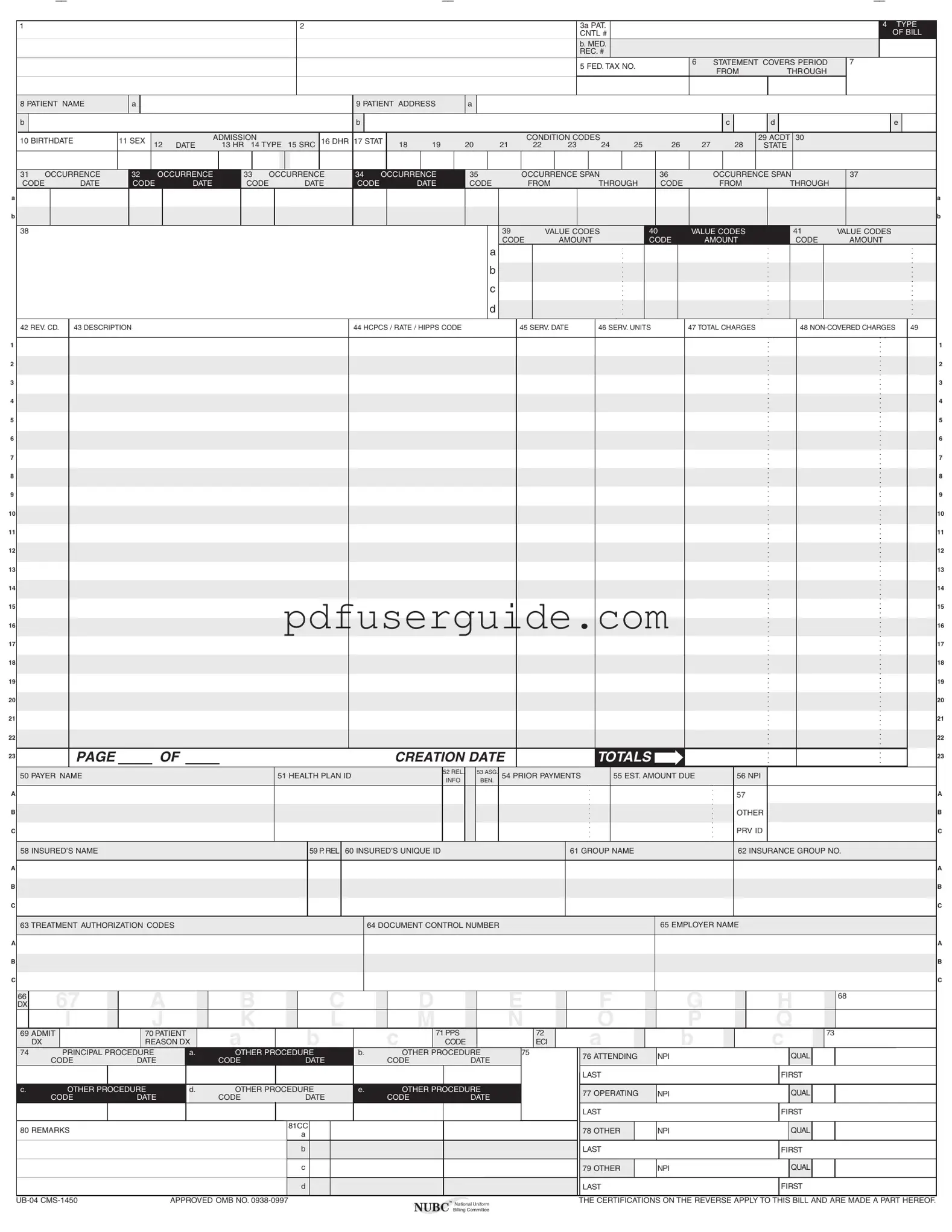 Free Ub04 Form in PDF