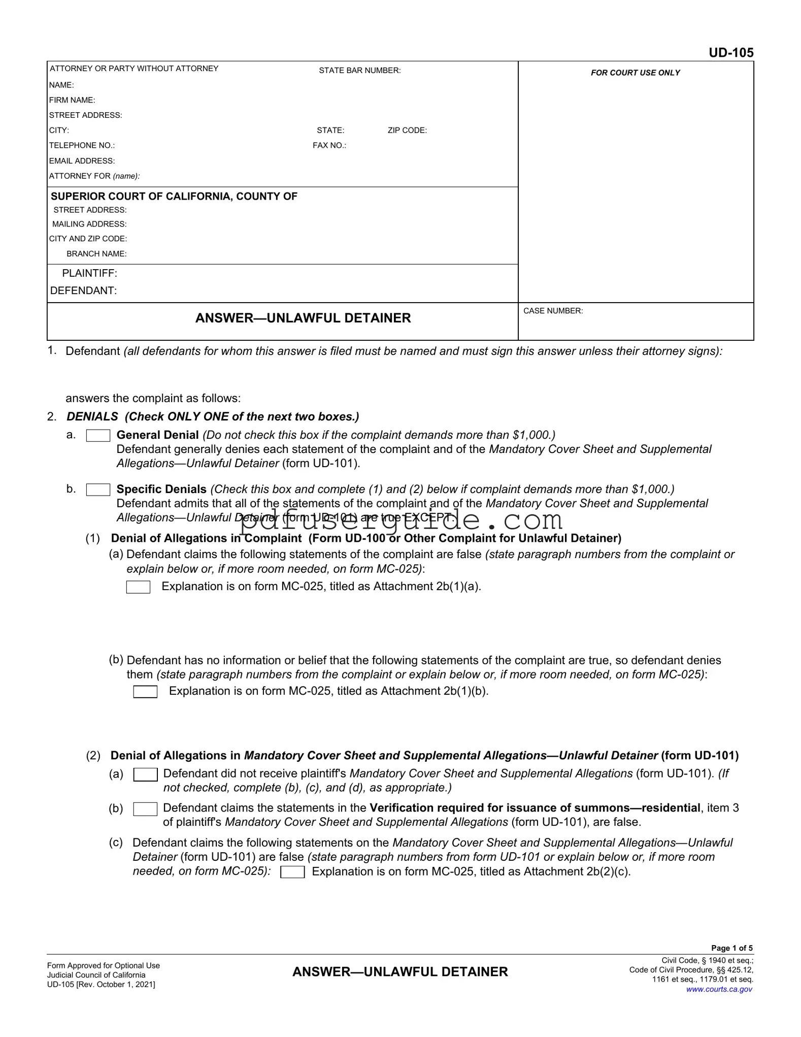 Free Ud 105 Form in PDF