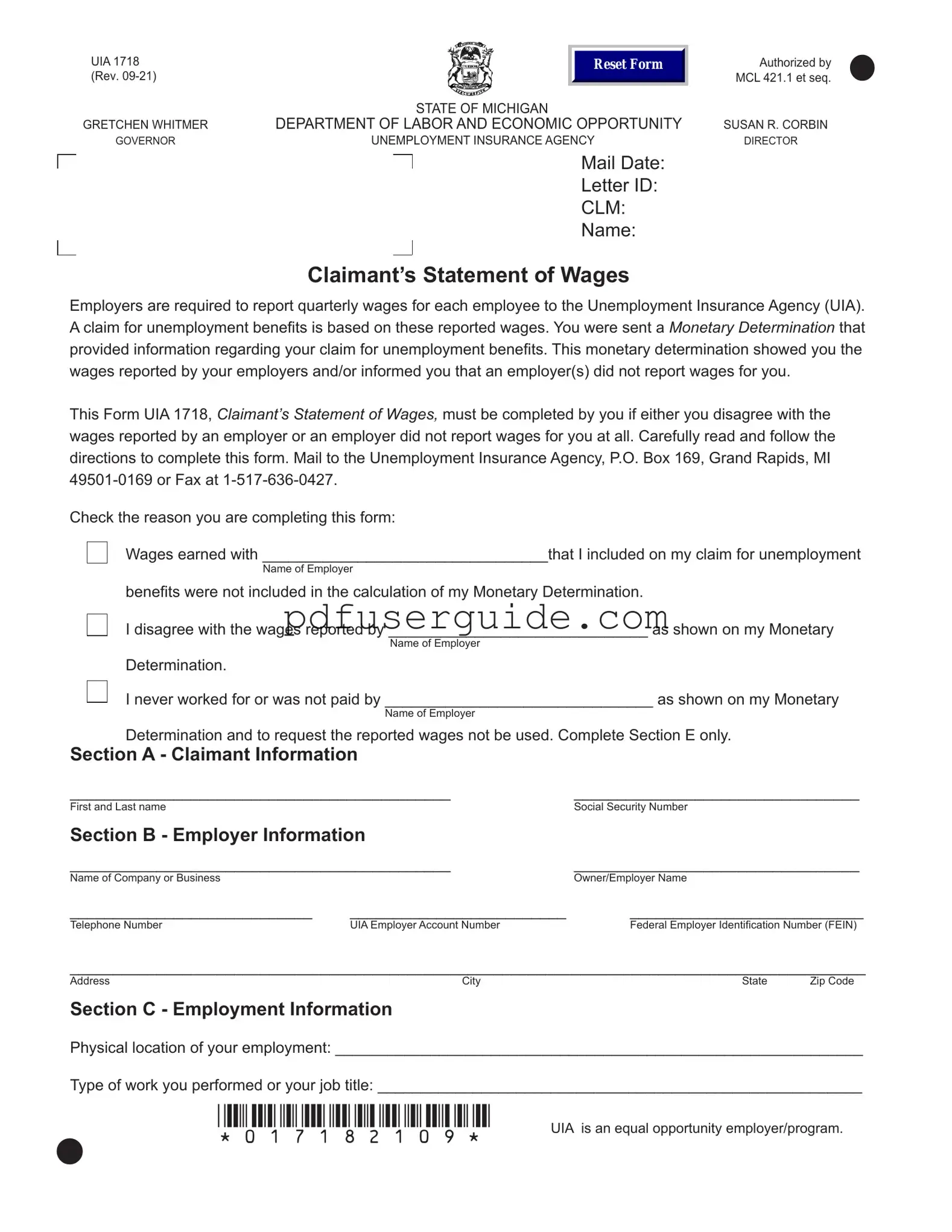 Free Uia 1718 Form in PDF