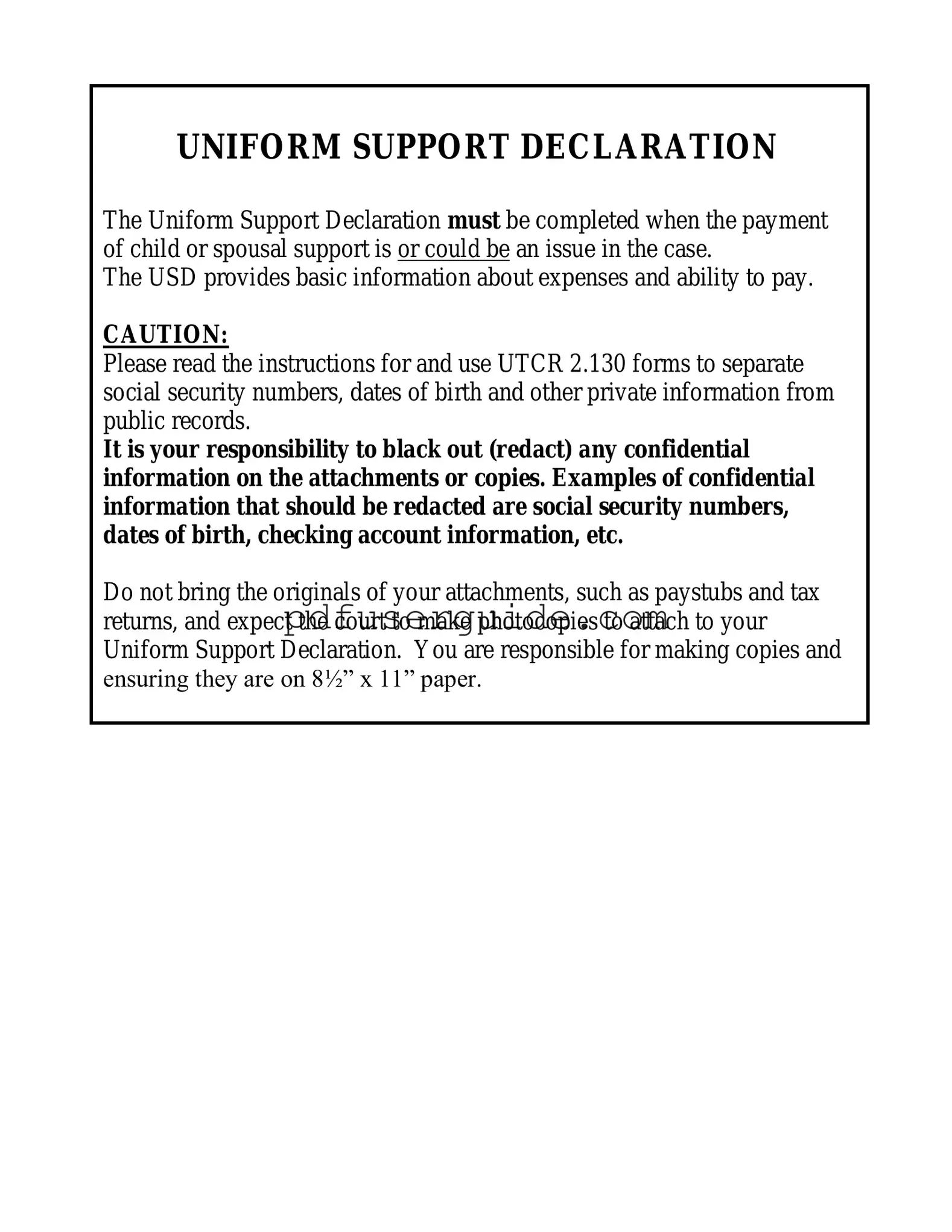 Free Uniform Support Declaration Form in PDF