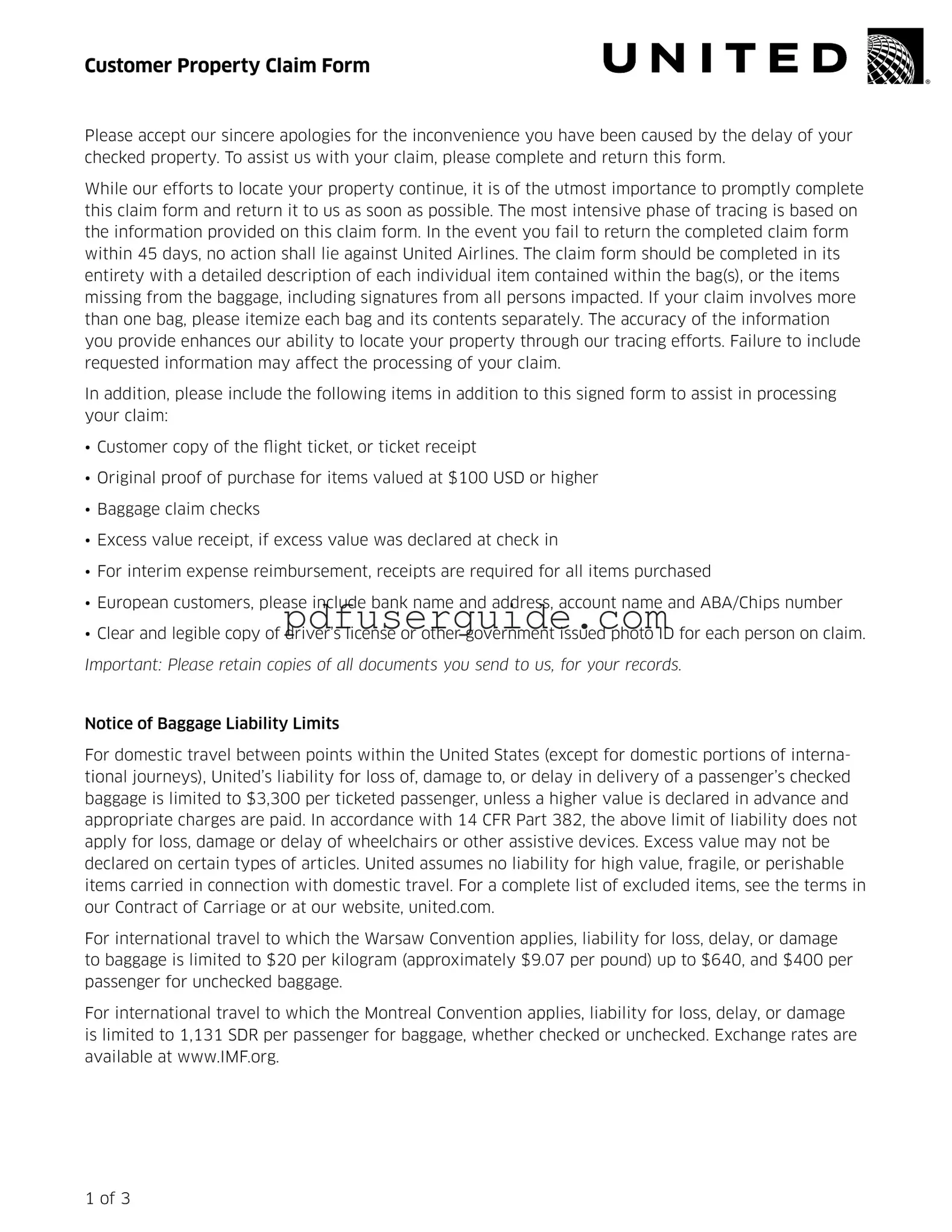 Free United Airlines Form in PDF