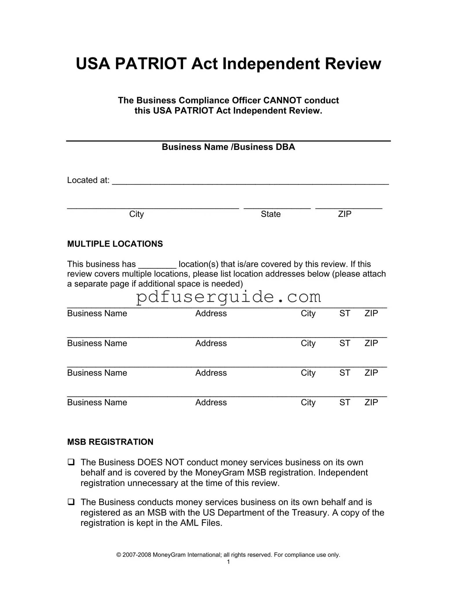 Free Usa Patriot Independent Form in PDF
