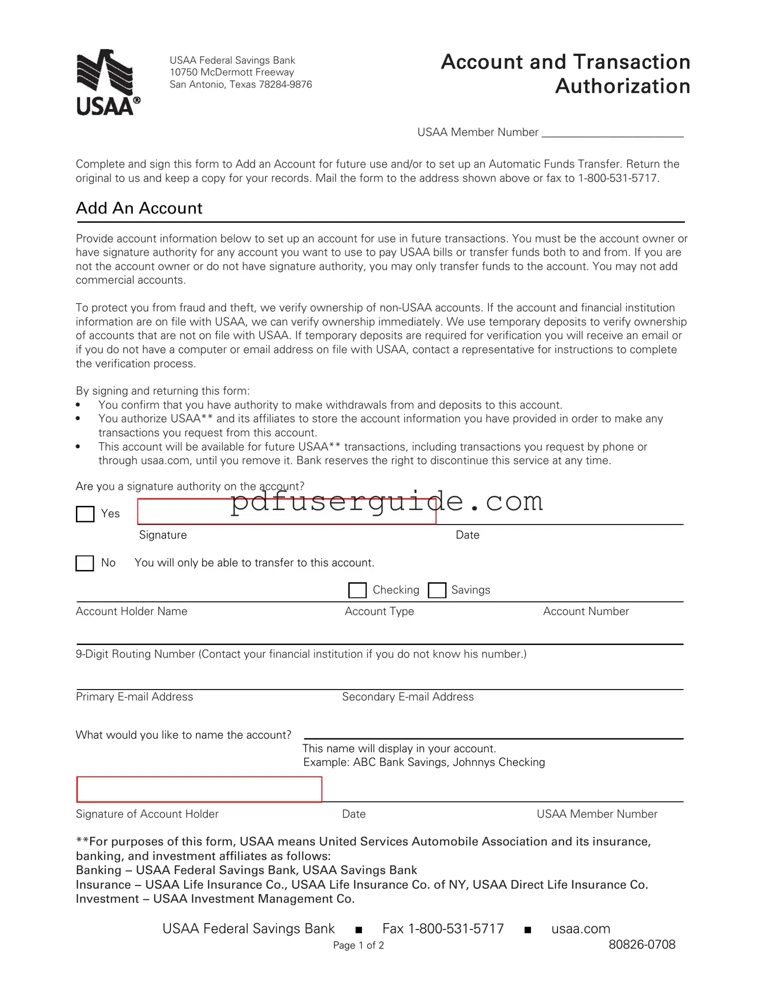 Free Usaa Transfer Form in PDF
