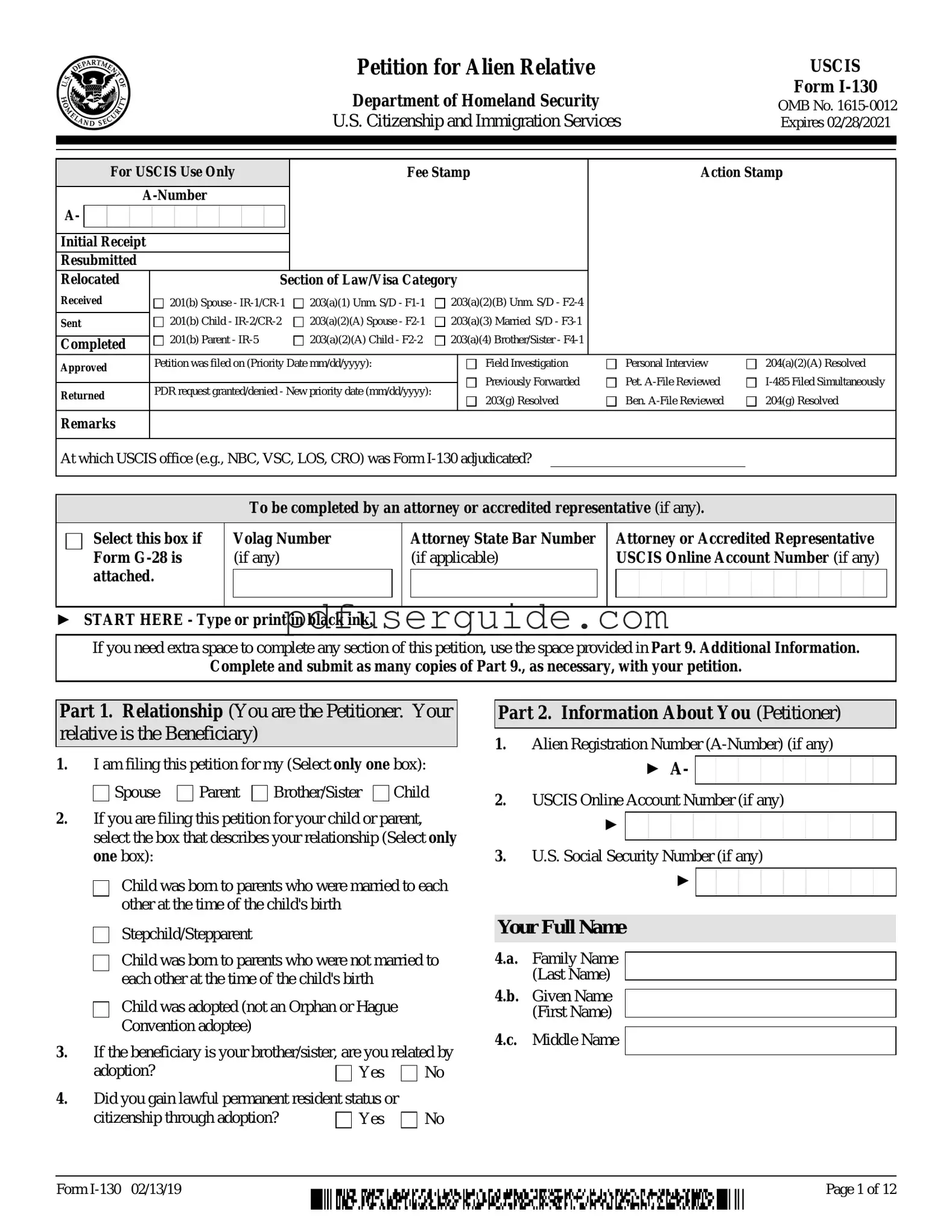Free USCIS I-130 Form in PDF