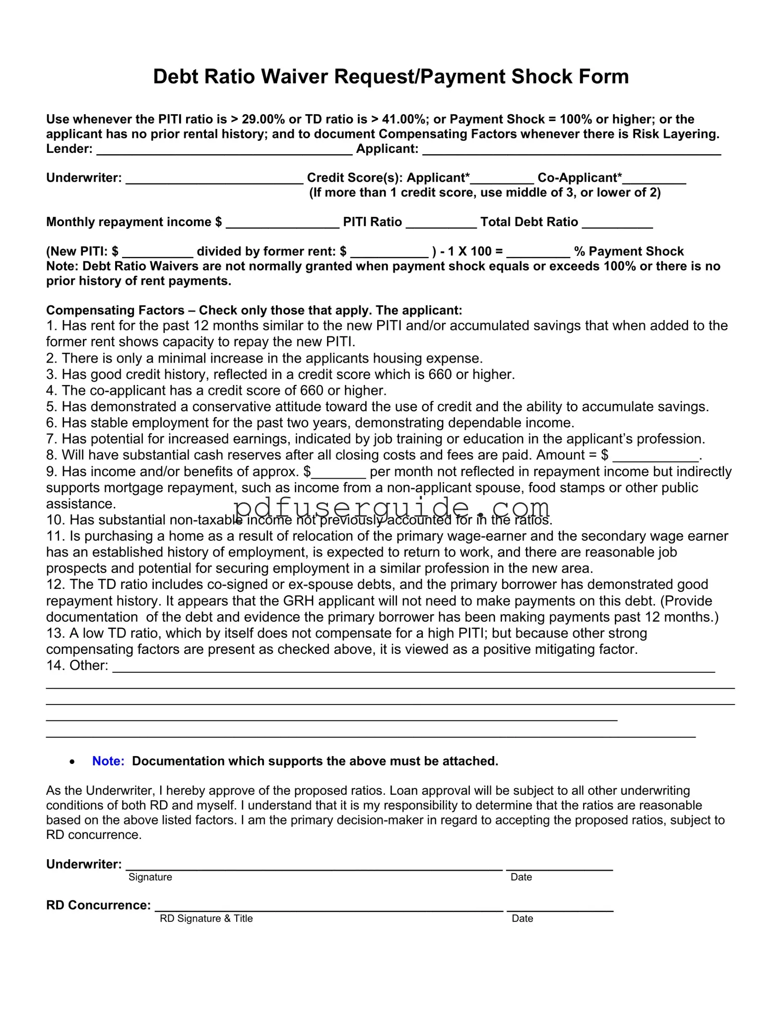 Free Usda Ratio Waiver Form in PDF