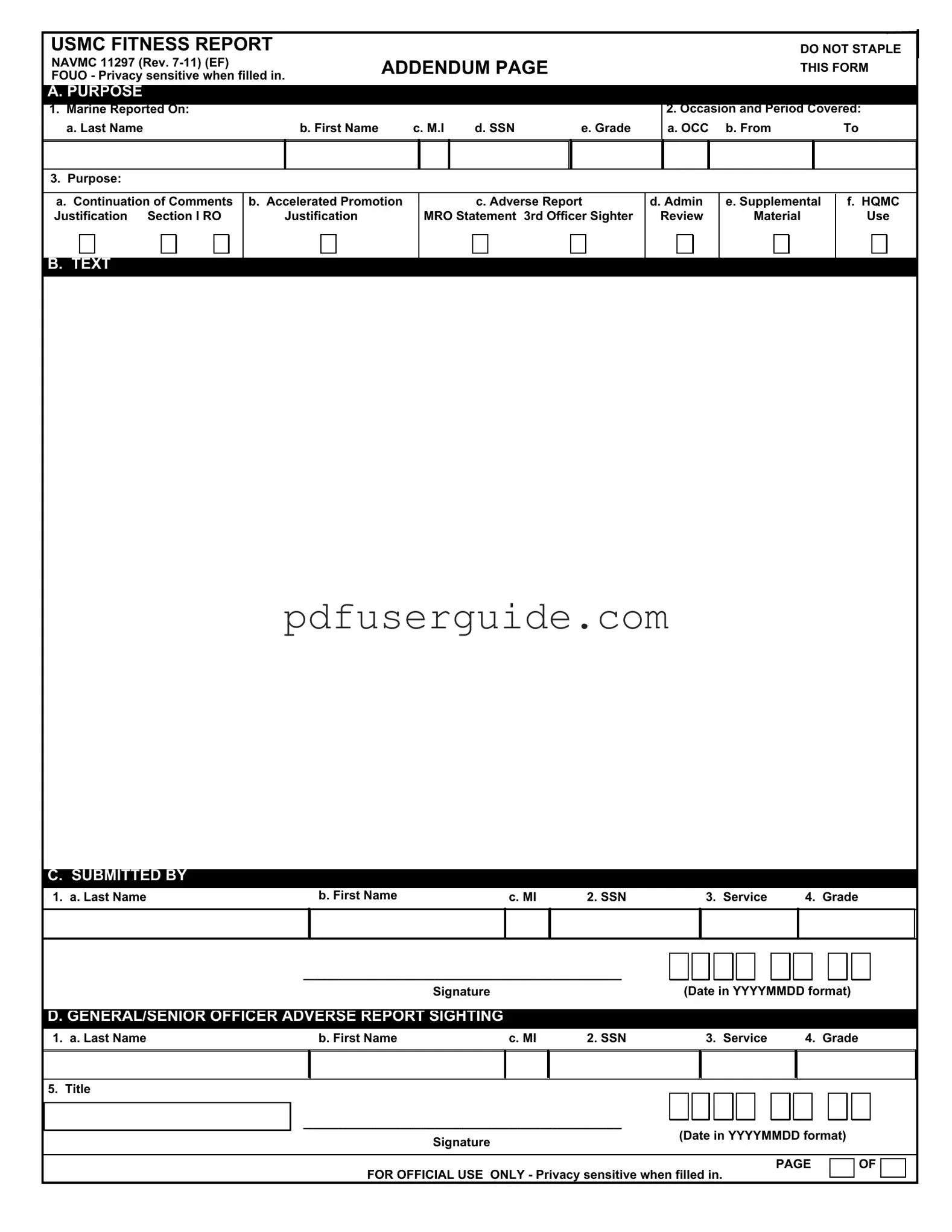 Free Usmc Fitrep Addendum Page Form in PDF