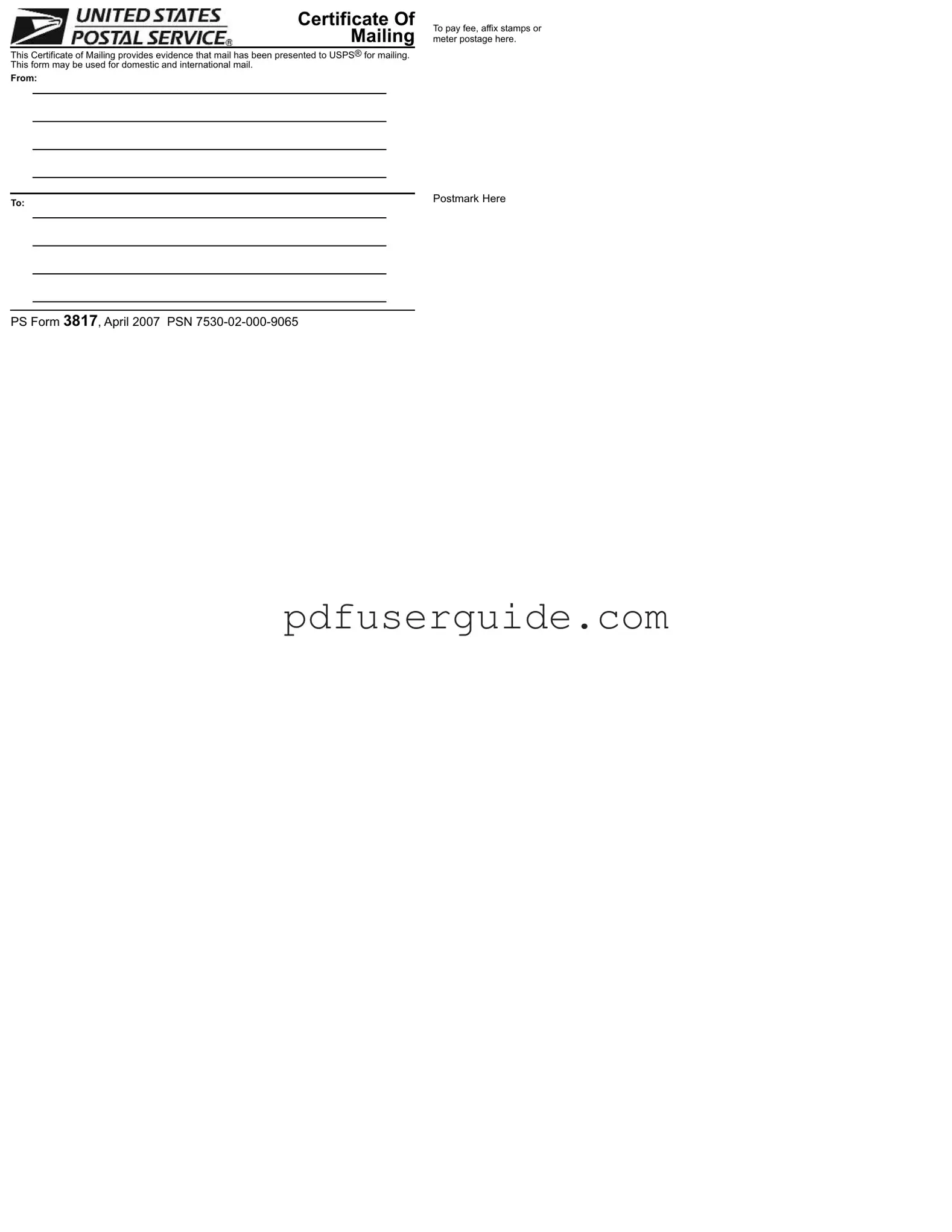 Free Usps 3817 Form in PDF