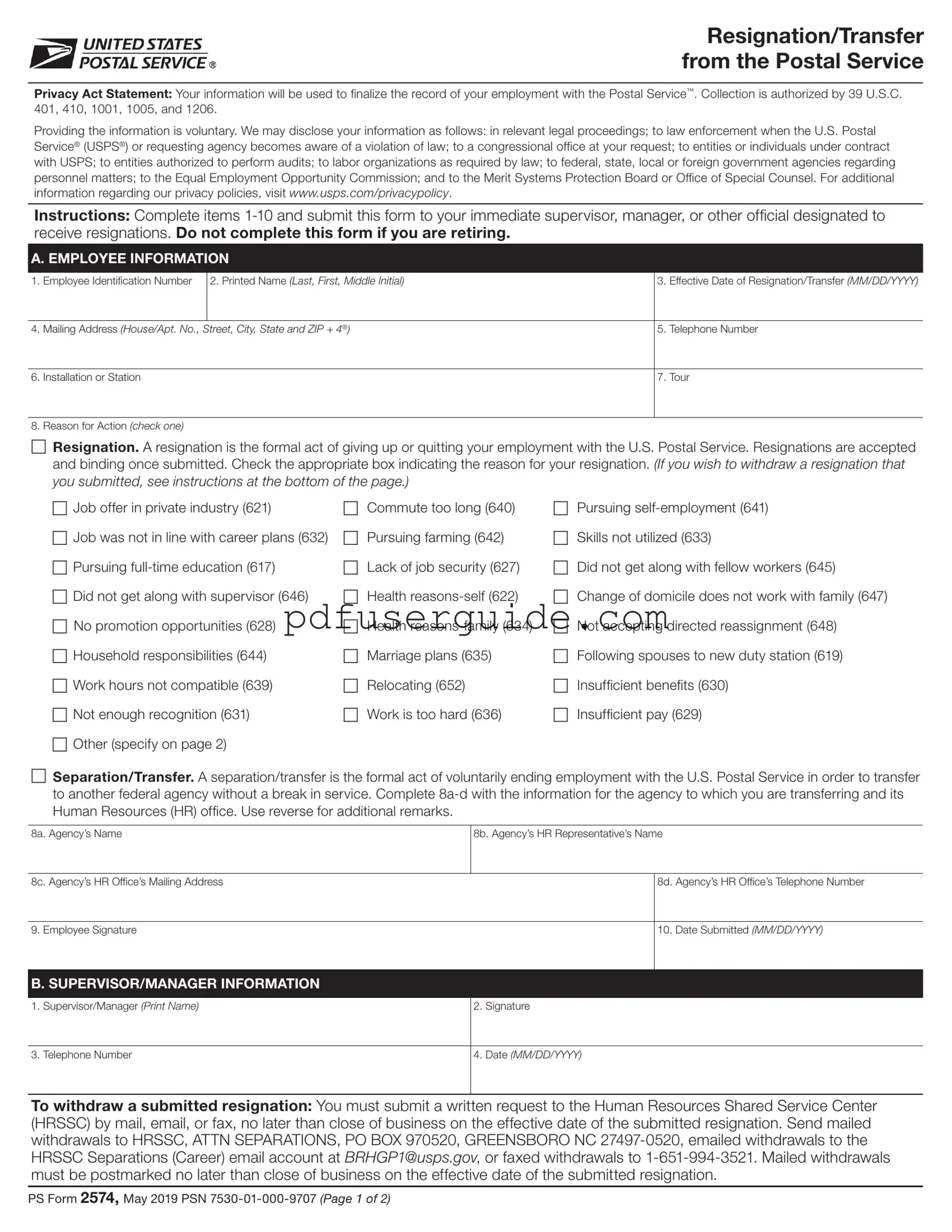 Free Usps Resignation Form in PDF