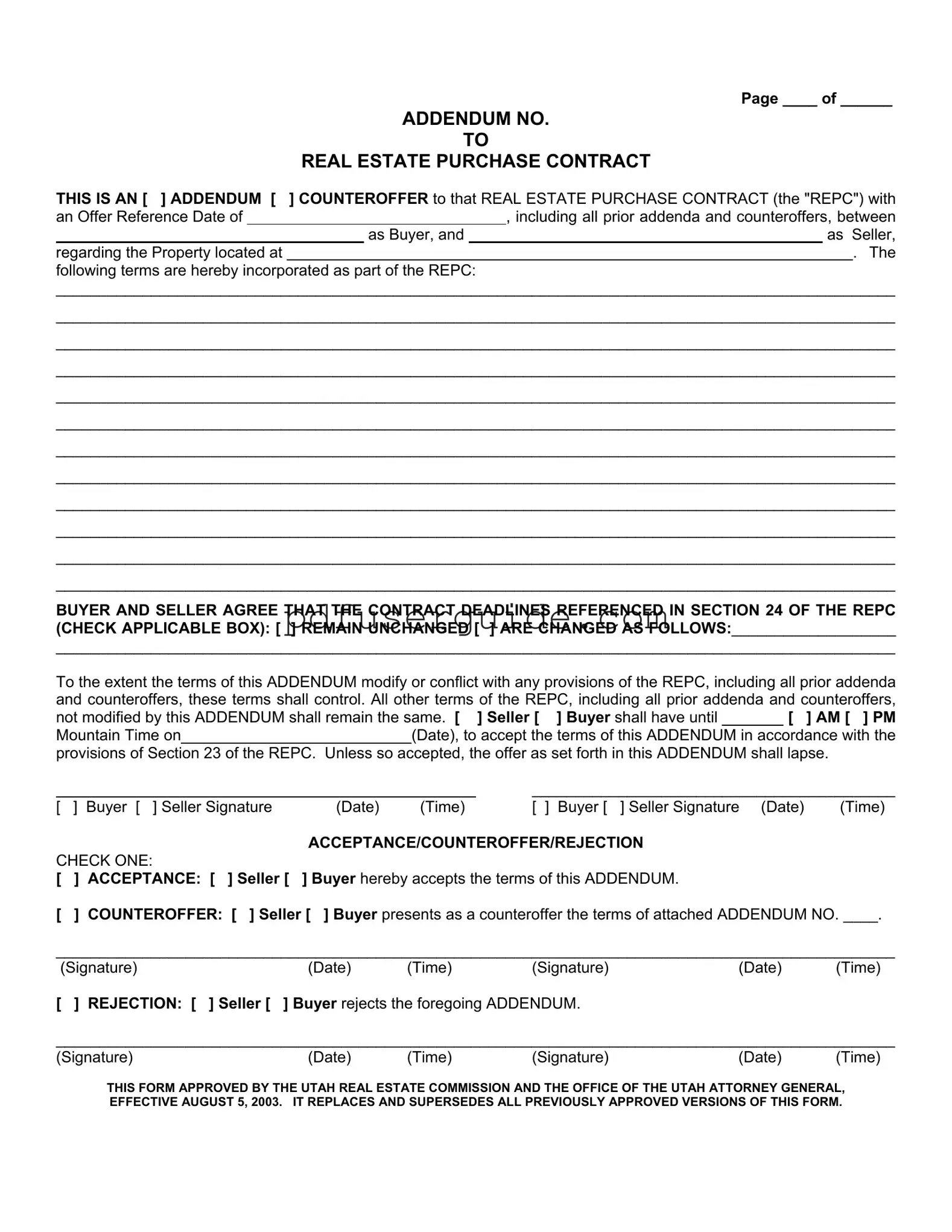 Free Utah Real Estate Form in PDF