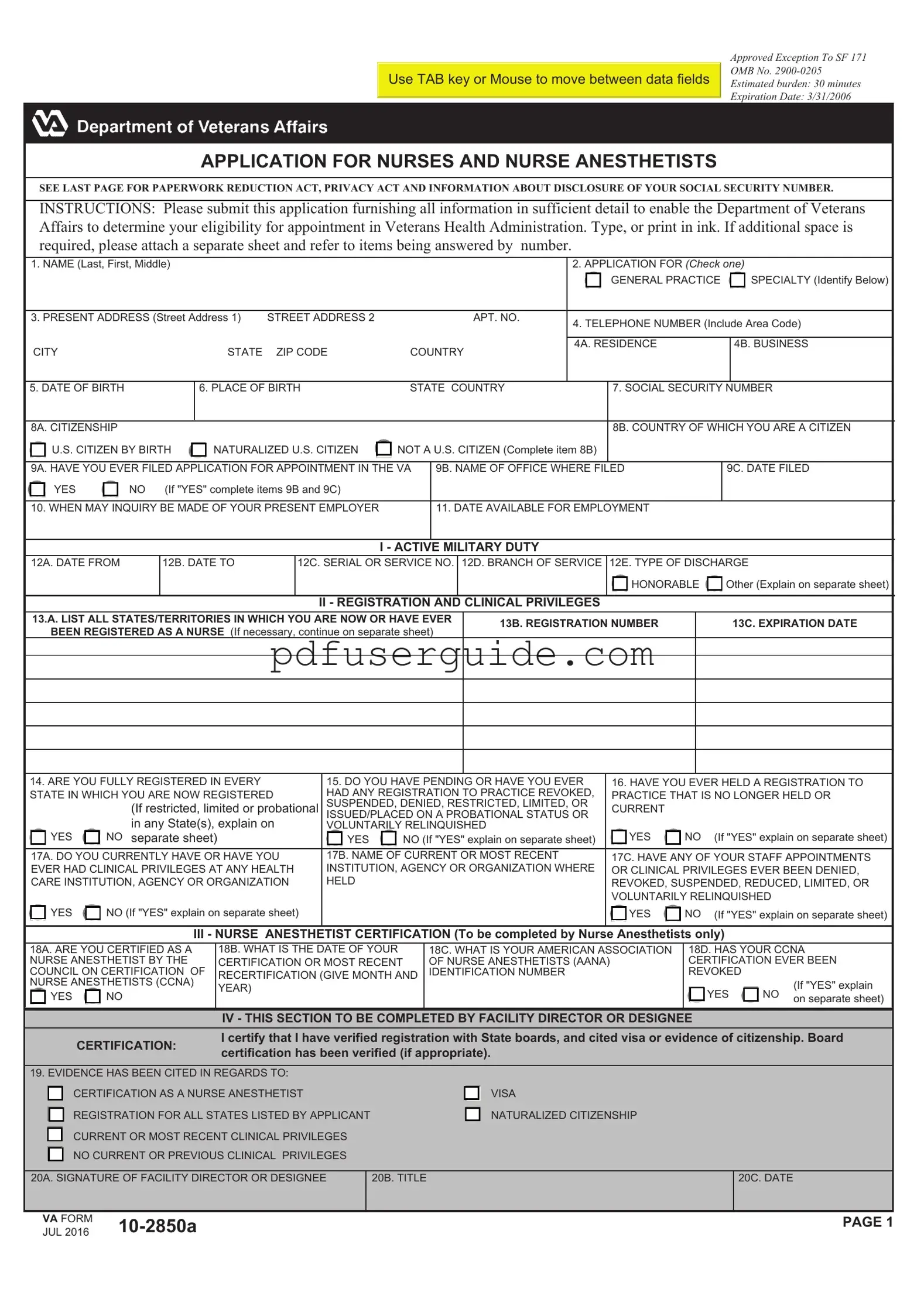 Free VA 10-2850a Form in PDF