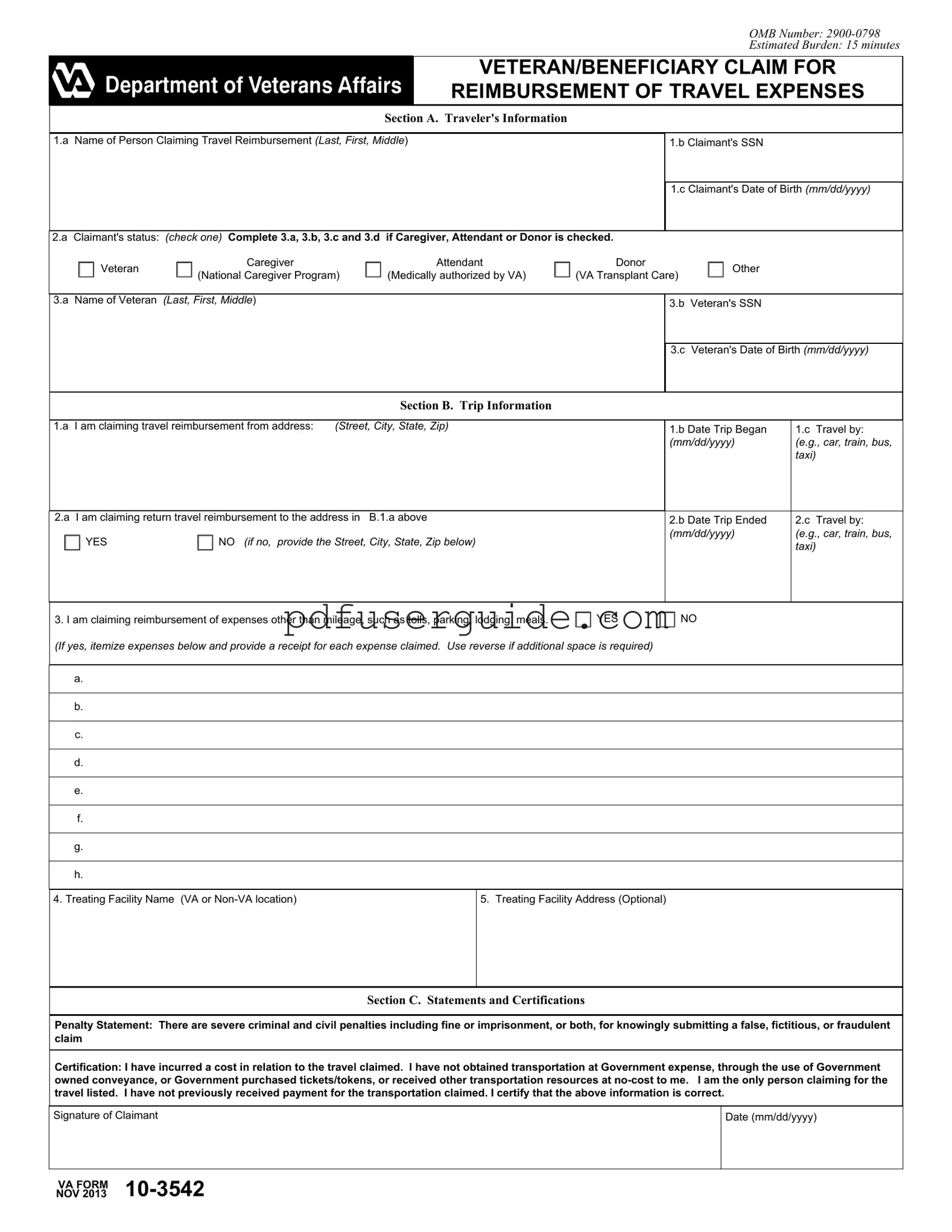 Free Va 10 3542 Form in PDF