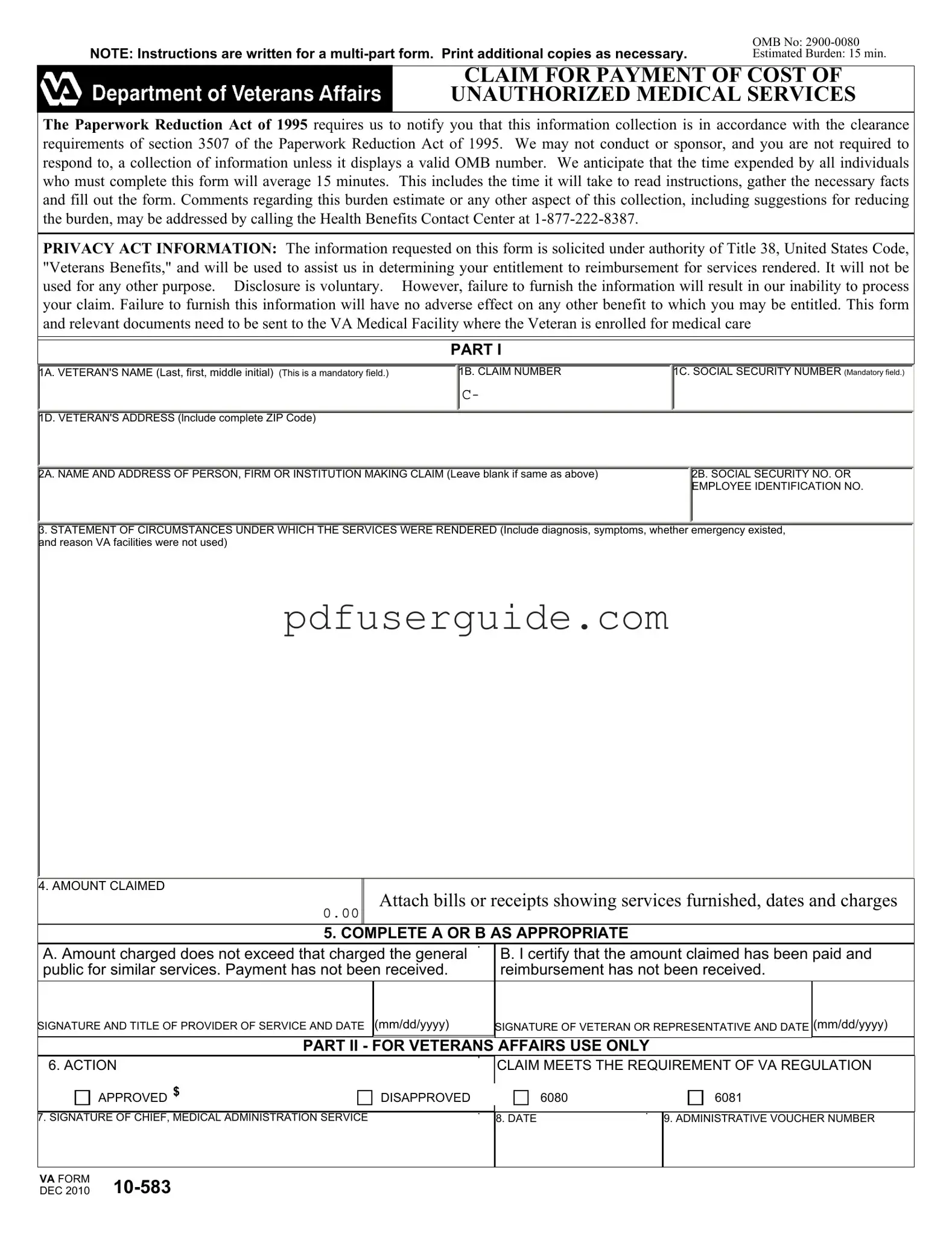 Free Va 10 583 Form in PDF