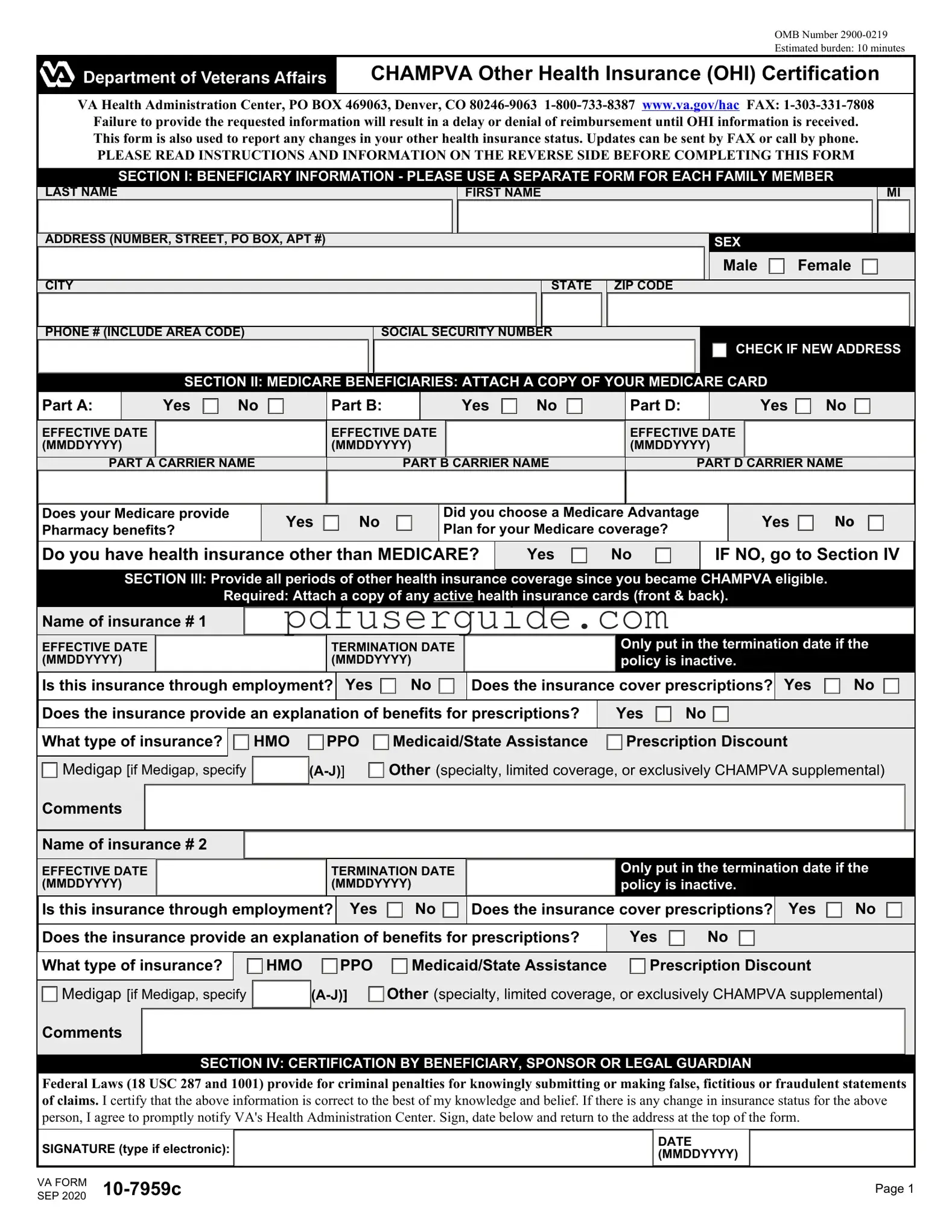 Free Va 10 7959C Form in PDF