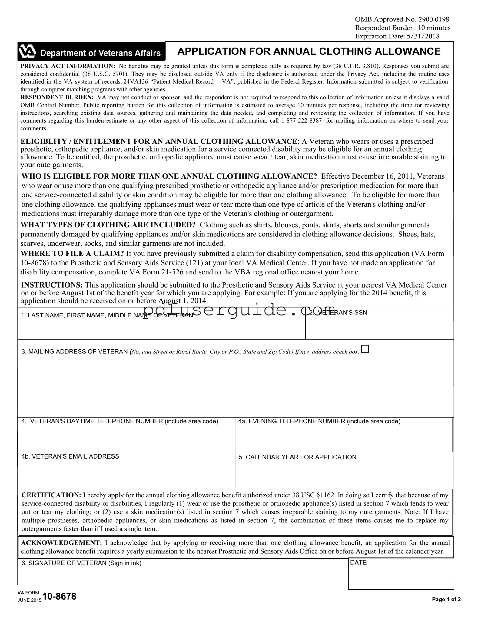 Free Va 10 8678 Form in PDF
