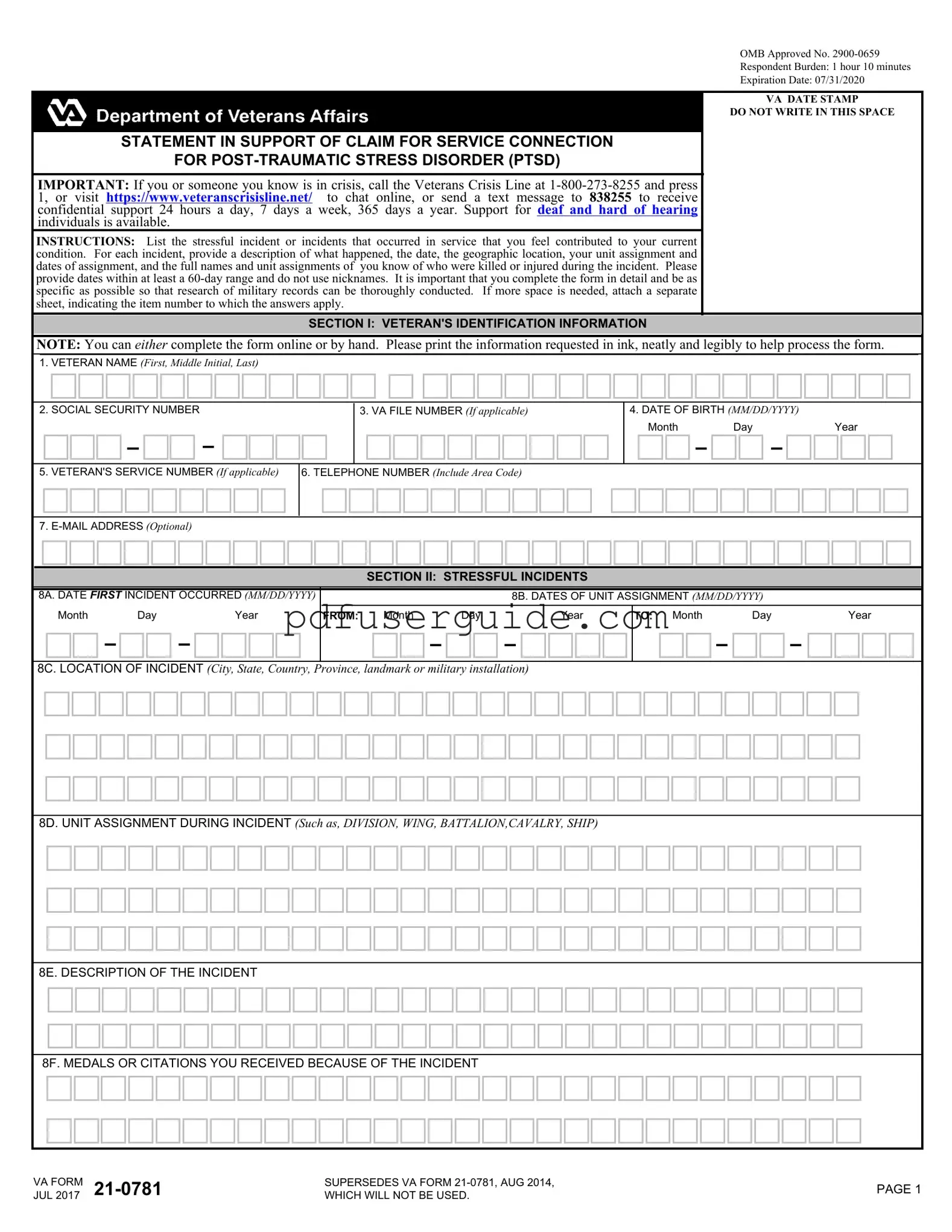Free Va 21 0781 Form in PDF