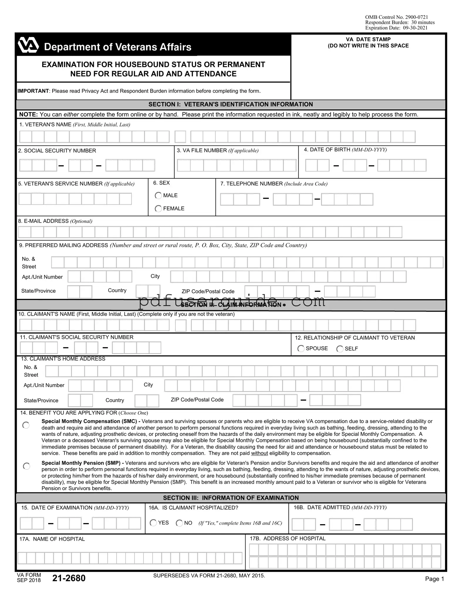 Free Va 21 2680 Form in PDF