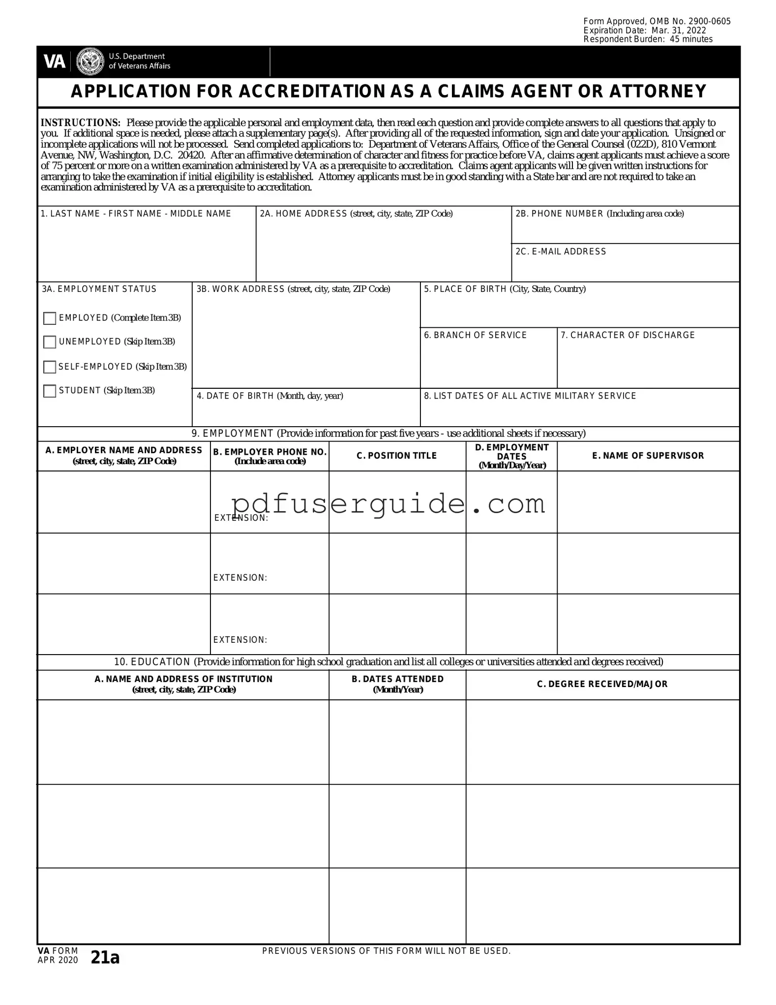 Free Va 21A Form in PDF